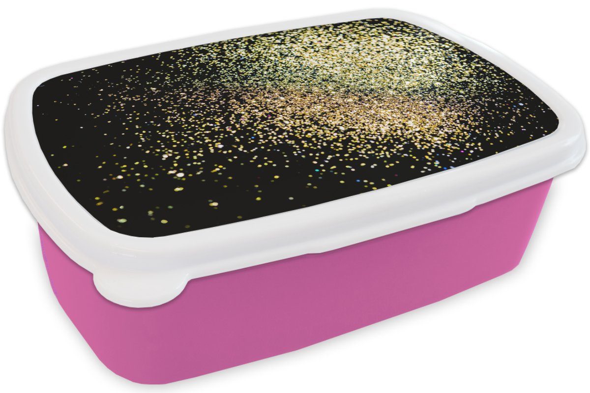 Lunchbox - Erwachsene, Brotdose MuchoWow rosa - Glitzer Brotbox (2-tlg), für Schwarz, Kunststoff Kunststoff, Design Snackbox, - Luxus Kinder, - Mädchen, Gold