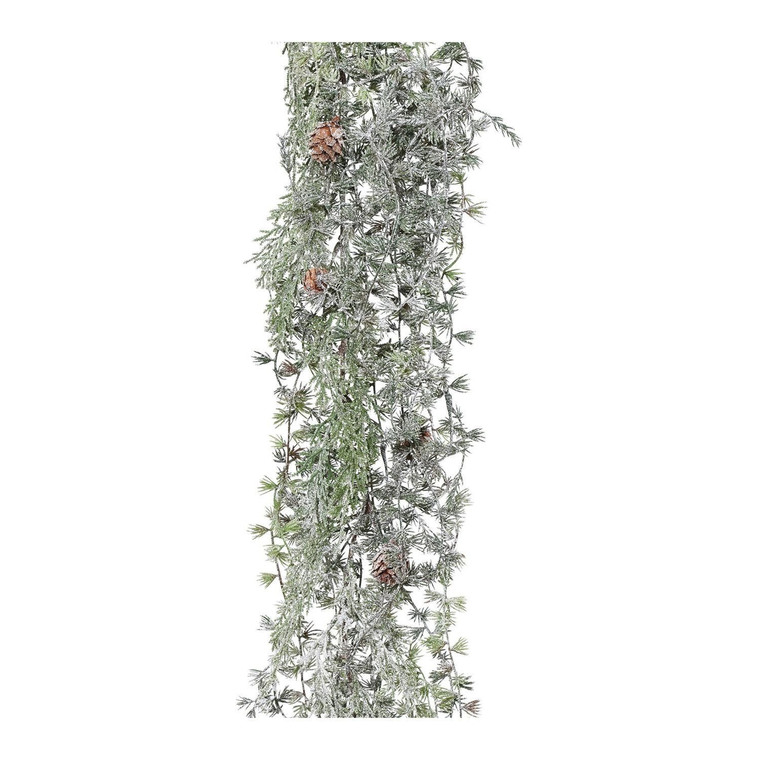 Kunstpflanze ROTEA, Grün, Weiß, Kunststoff Lärche, Gasper, Frost-Optik, braune Zapfen, L 125 cm