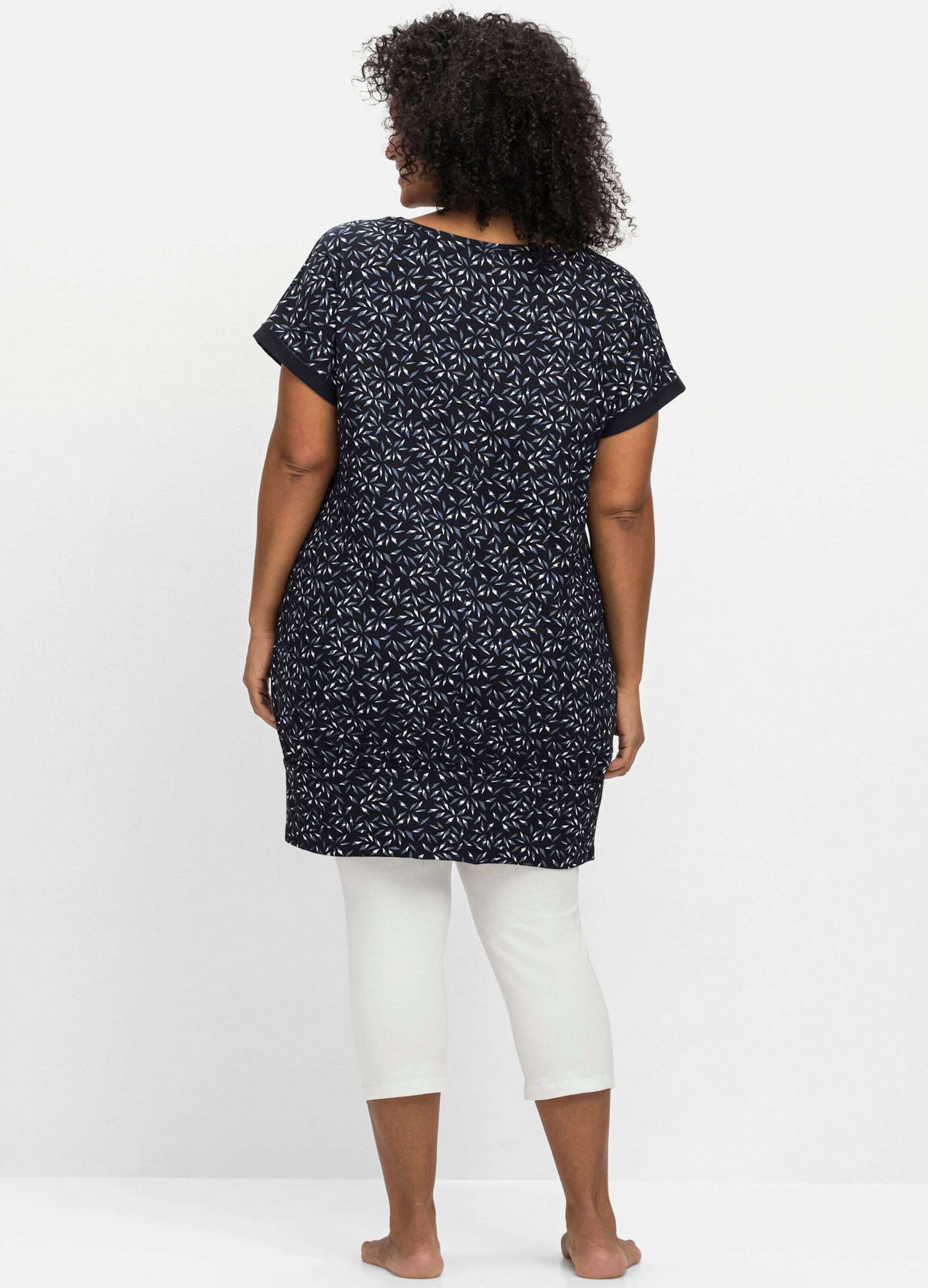 Sheego T-Shirt Shirtkleid Kurzarm mit Alloverdruck und breitem Saum günstig online kaufen