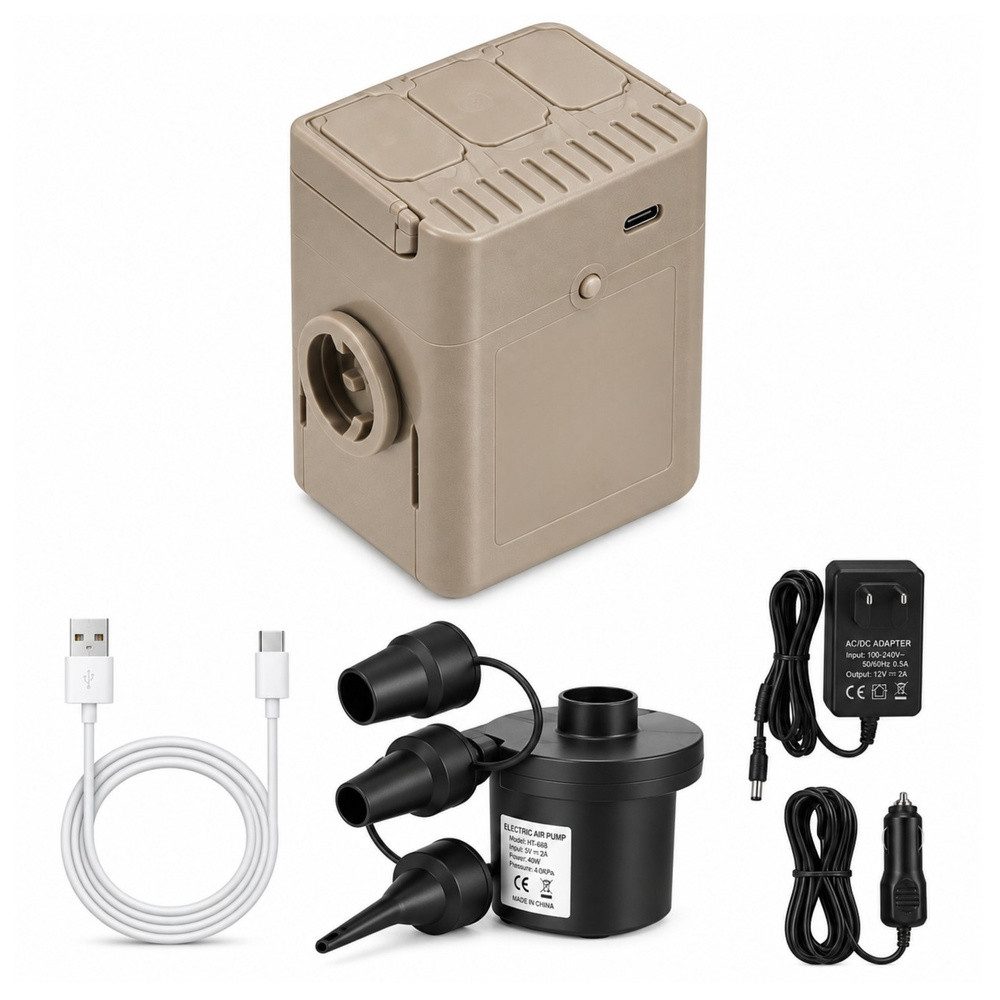 LEAN TOYS Luftbett Gästebett Luftmatratze Reisebett, (Spar-Set, 1-tlg., 198 x 152 cm beflockt), integrierte Akkupumpe, USB-C, beflockte Oberseite