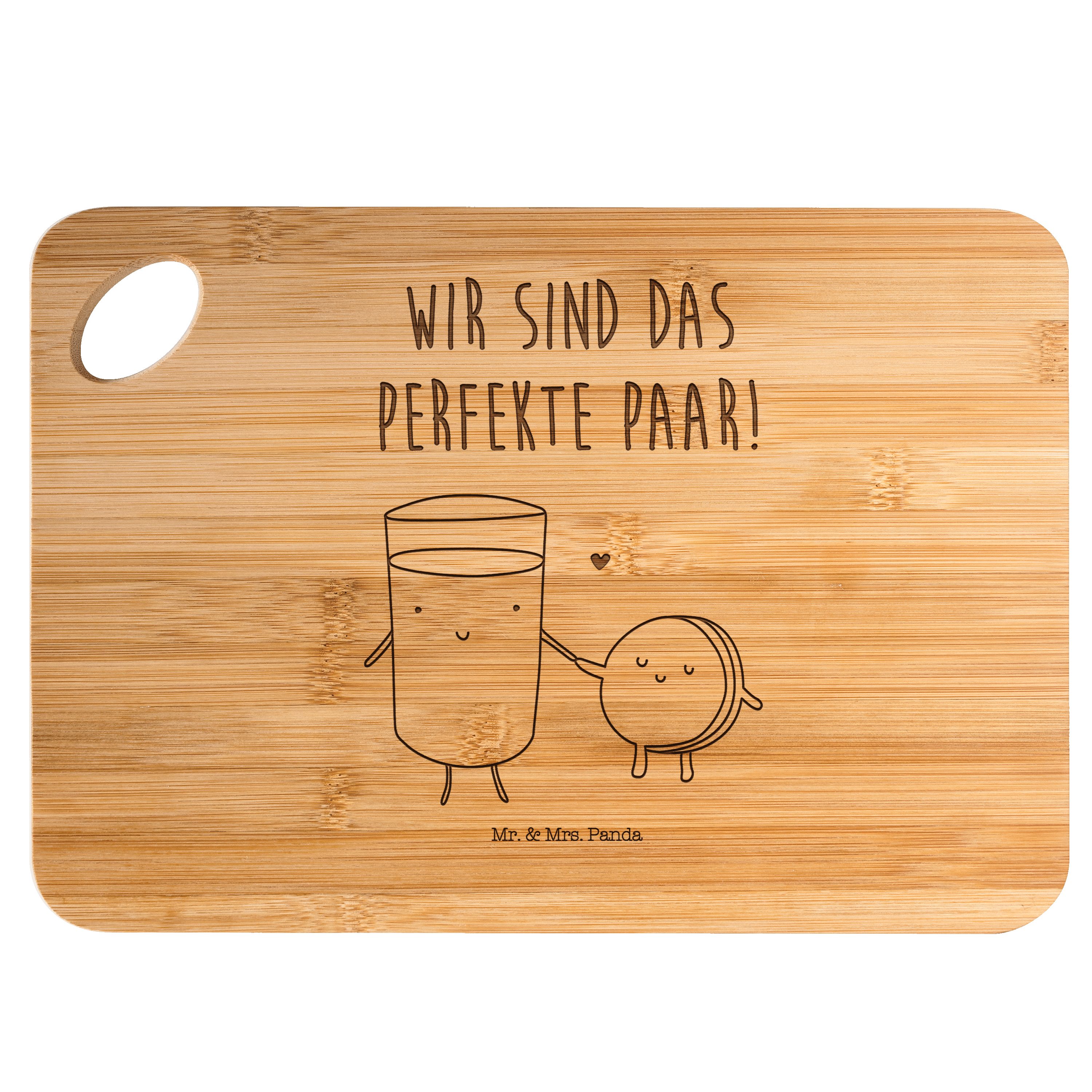 Mr. & Mrs. Panda Servierbrett Milch & Keks - Transparent - Geschenk, Motiv süß, Tiermotive, Frühstü, Bambus, (1-St)
