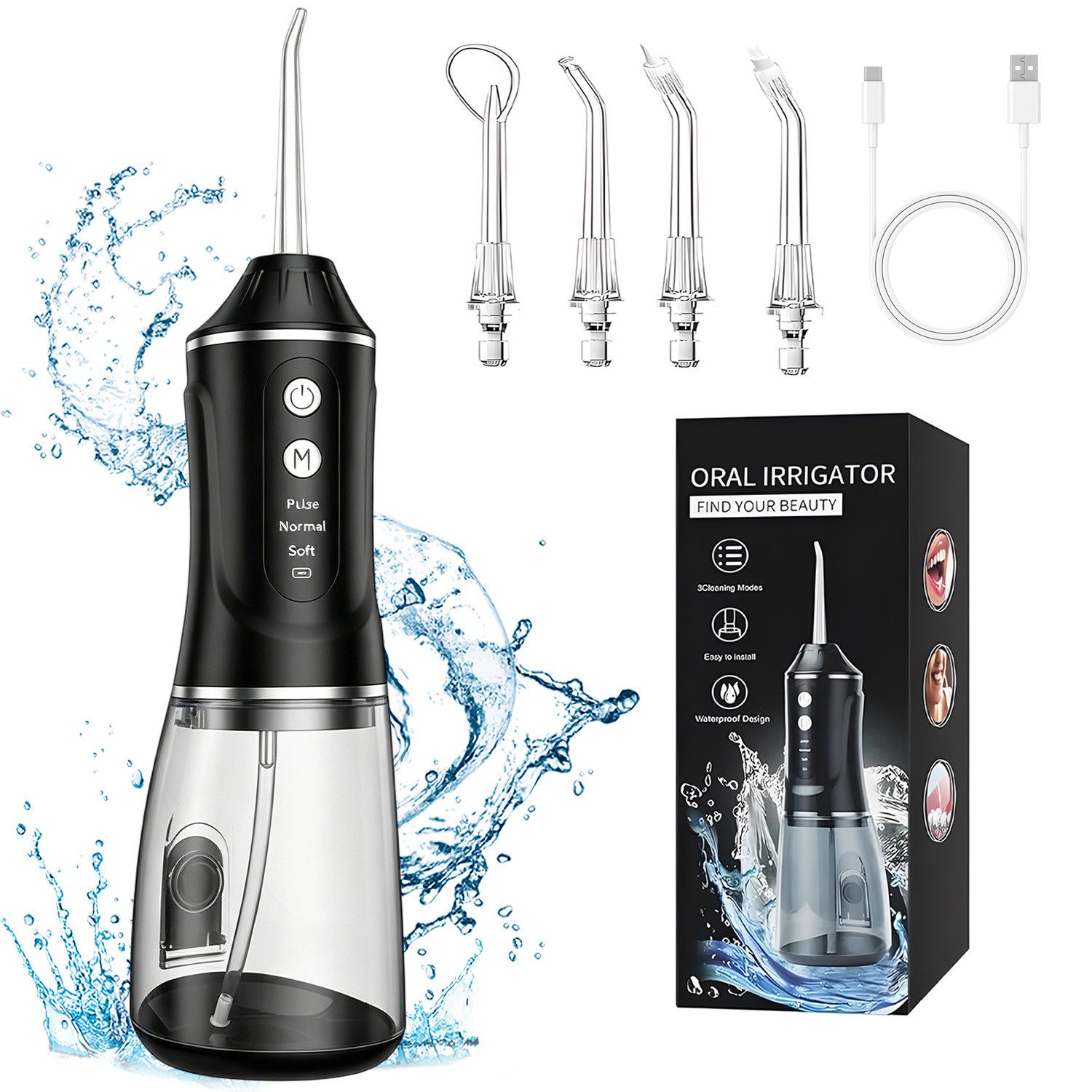 AKKEE Munddusche mit 4 Düsen, 380 ml Wassertank, Kabellos Elektrische Zahnseide, IPX7 wasserdicht