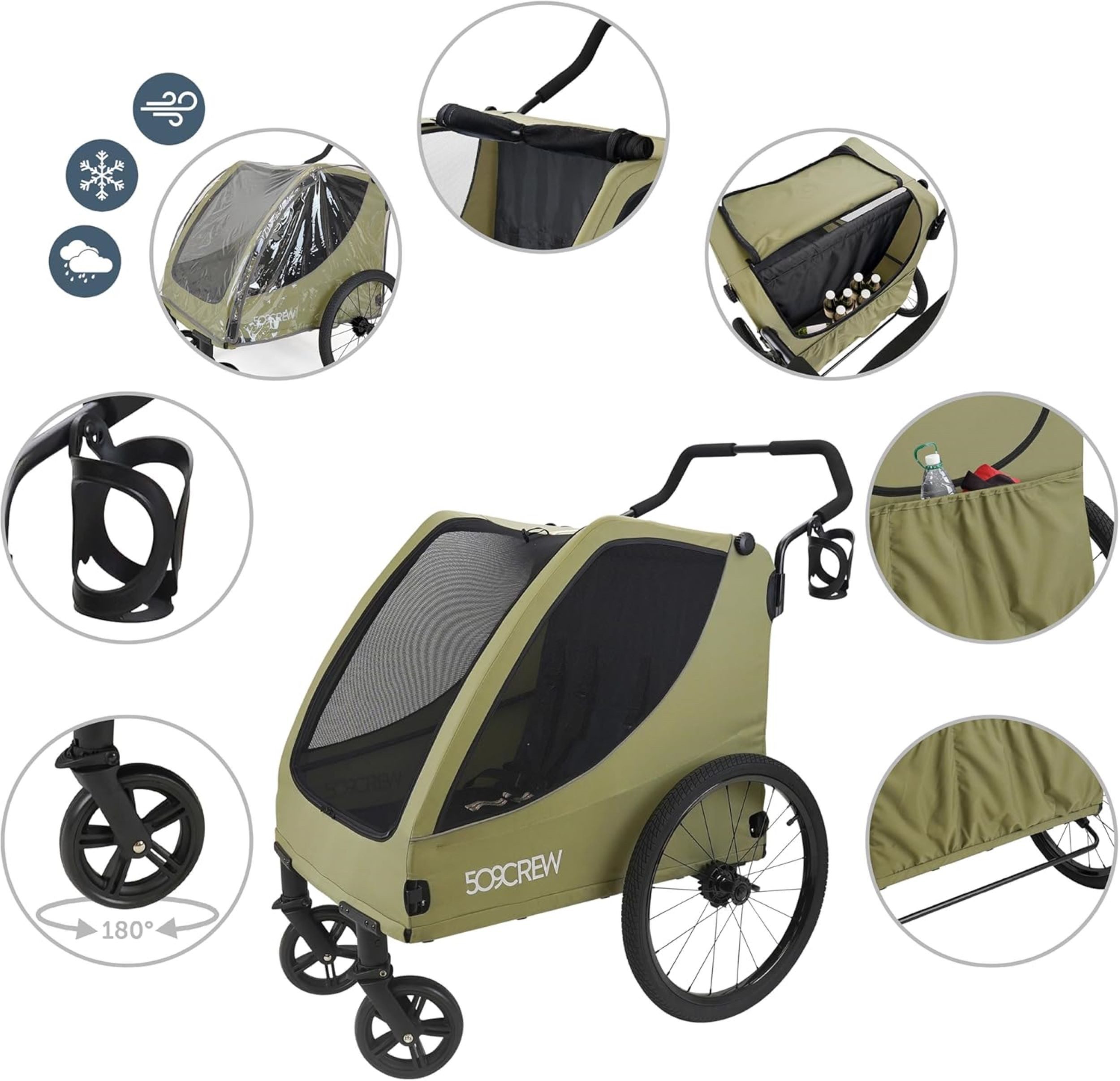 509_Crew Bollerwagen Kinder Trekker II für 2 Kinder robust, Doppelkinderwagen, klappbar, bis 50 kg belastbar – Bild 3 von 5
