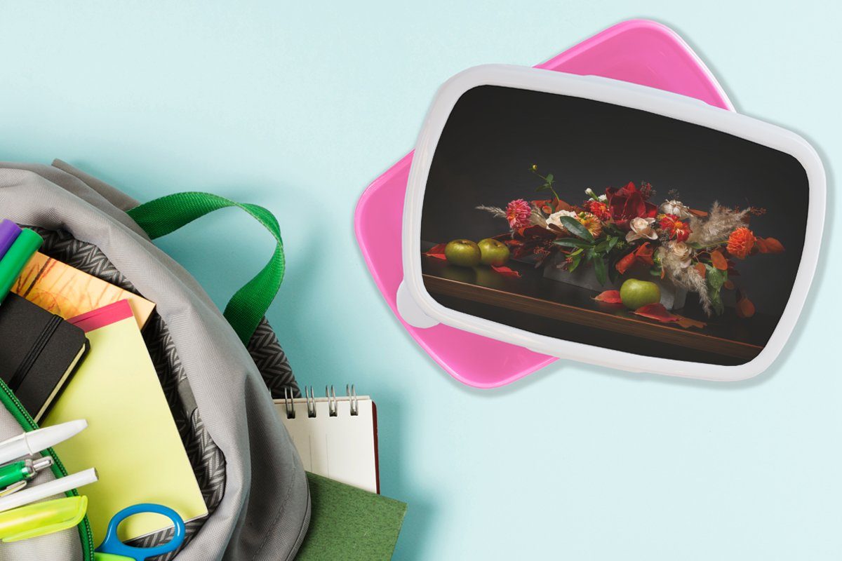 MuchoWow Lunchbox Brotdose - Brotbox Erwachsene, rosa Stilleben (2-tlg), Mädchen, für Kinder, Blumenstrauß Kunststoff Snackbox, Farben, Kunststoff, 