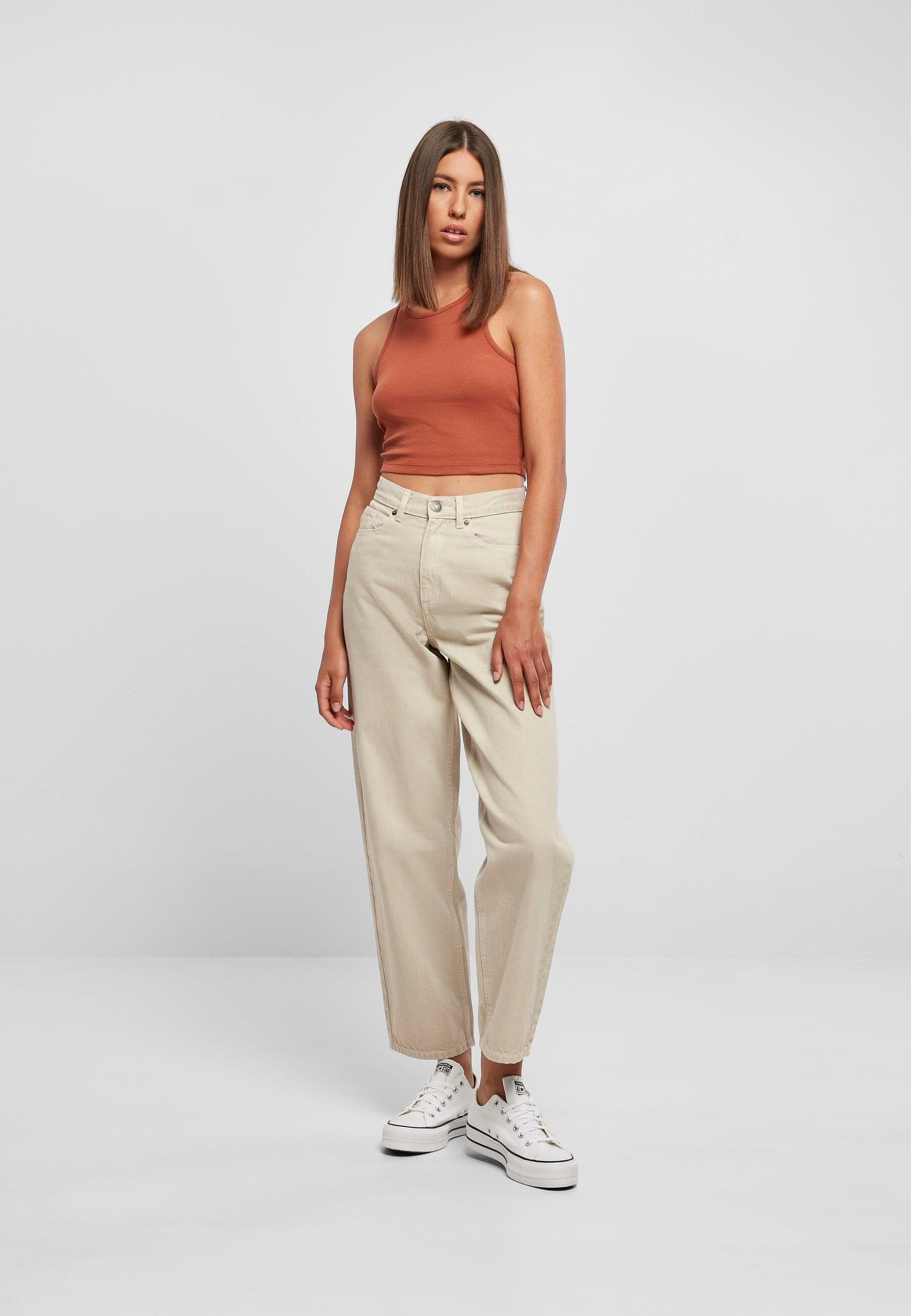 URBAN CLASSICS T-Shirt Cropped Damen Ladies Rib Top terracotta (1-tlg)