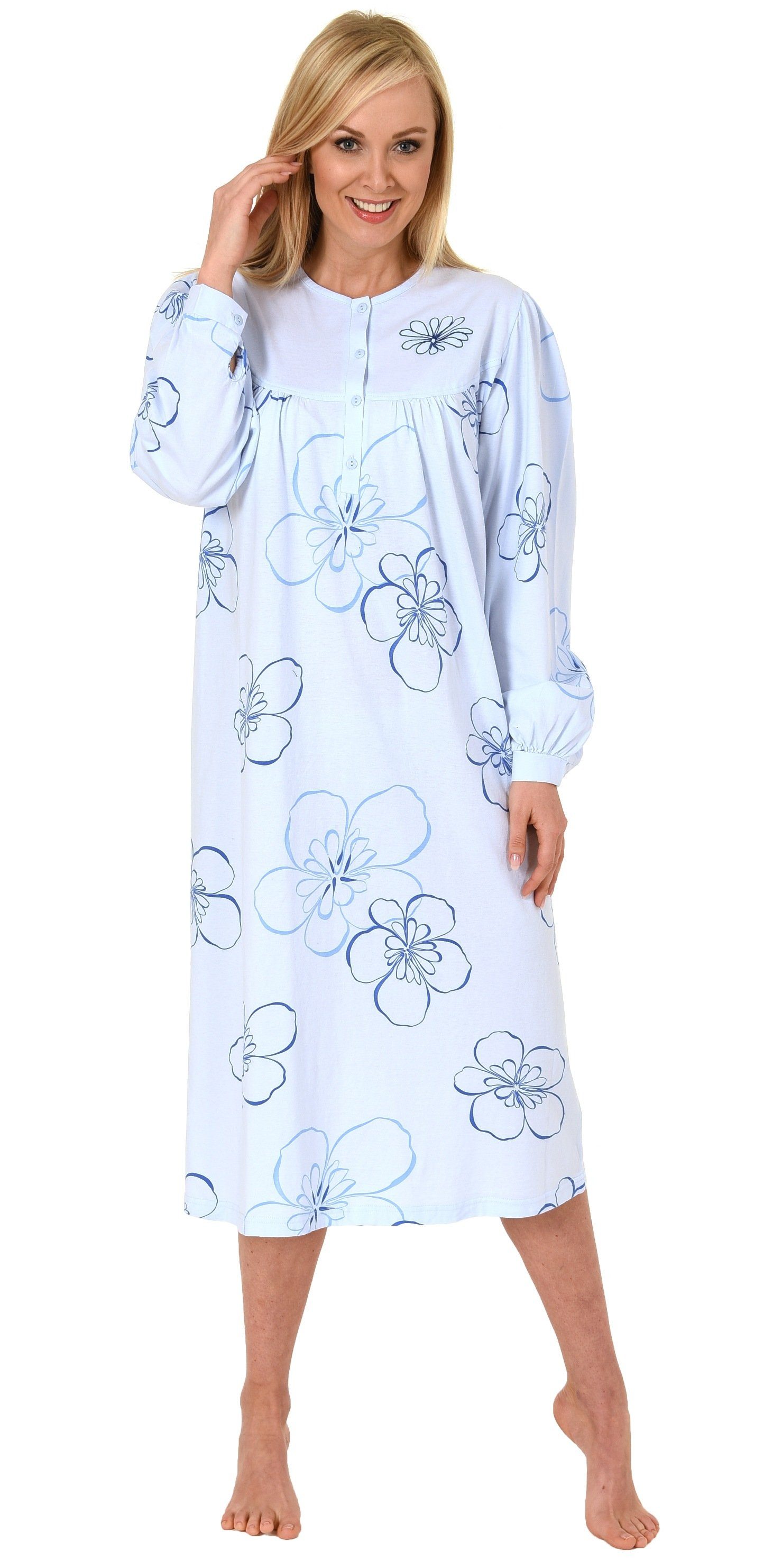 Normann Nachthemd Frauliches Damen Nachthemd,cm Länge, Knopfleiste am Hals - 202 314 hellblau