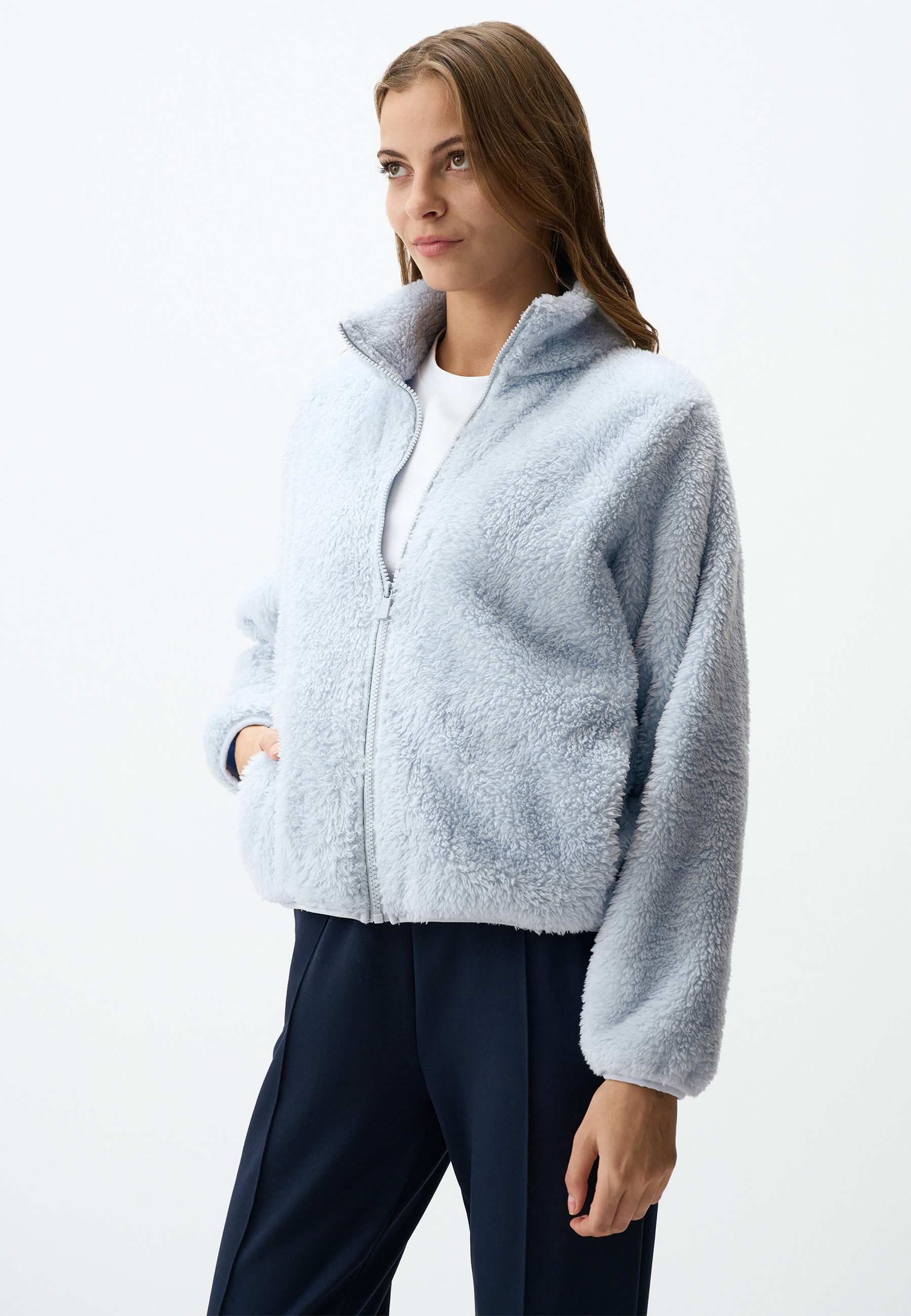 Jimmy Key Jackett Rollkragen-Plüsch-Strickjacke Mit Reißverschluss günstig online kaufen