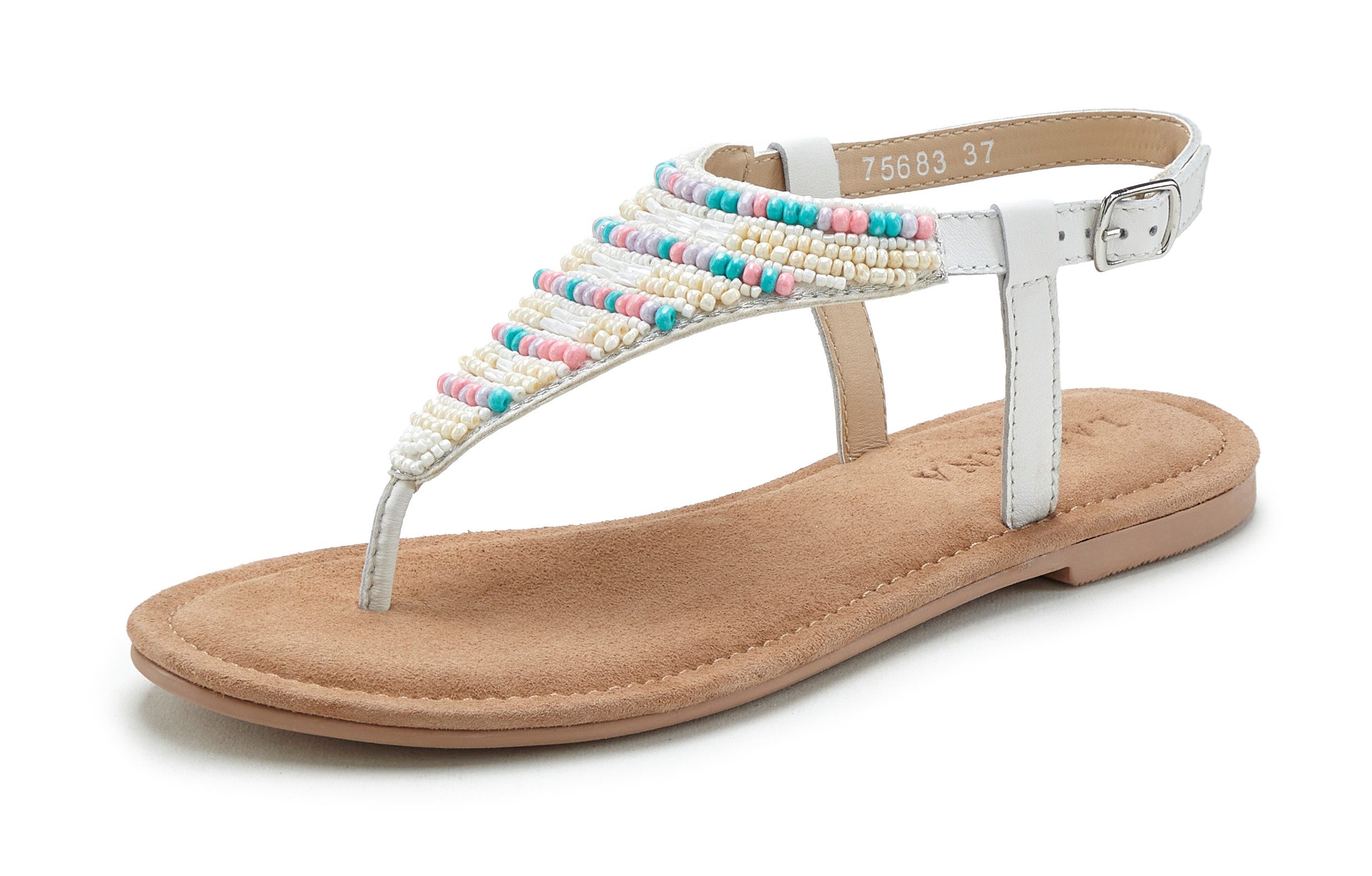 LASCANA Zehentrenner, Pantolette, Sandalette, Sommerschuh Sandale mit Schmucksteinchen und Lederanteil