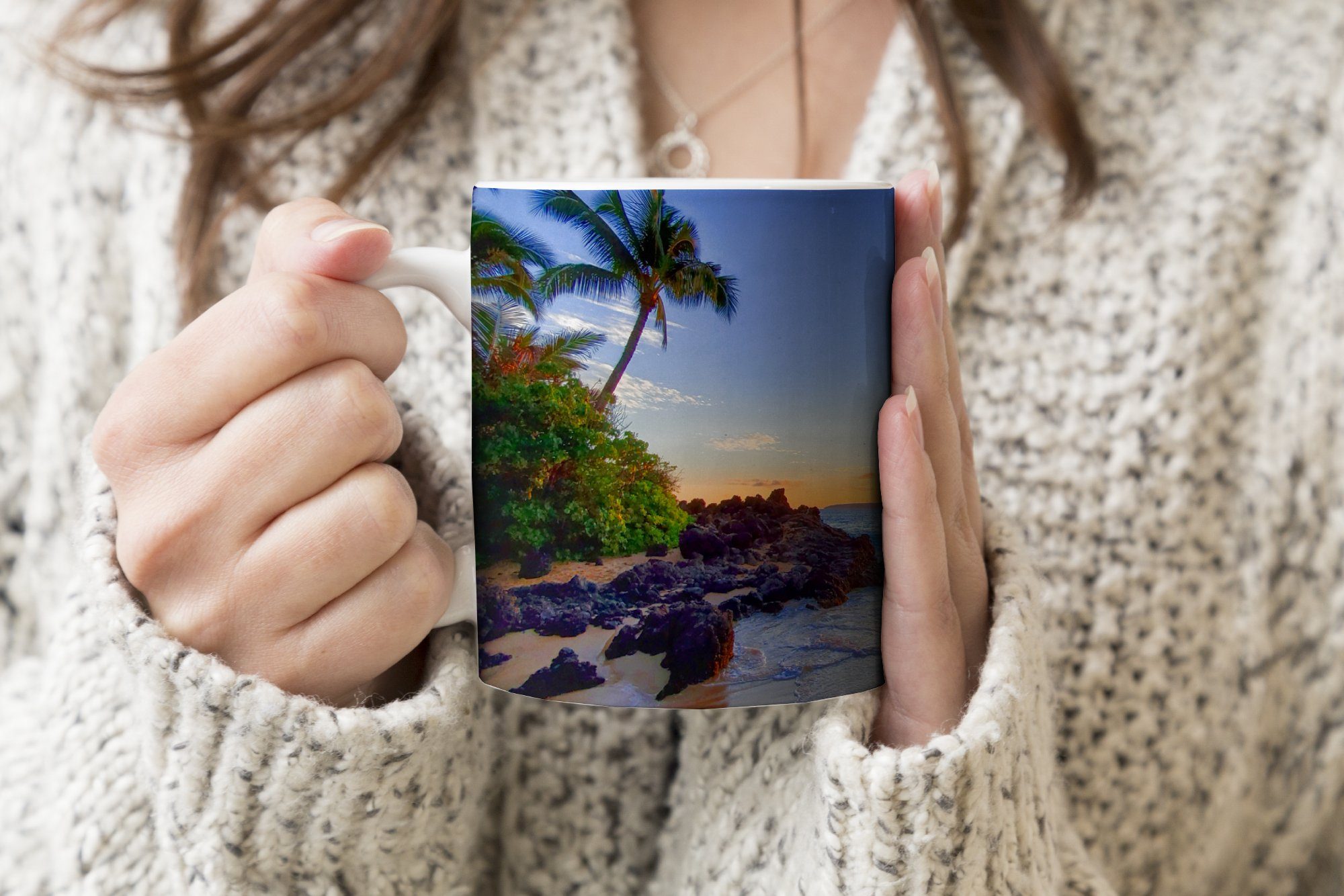 MuchoWow Tasse - Keramik, Sonnenuntergang - Kaffeetassen, Geschenk Becher, - Teetasse, Teetasse, Strand Meer Hawaii