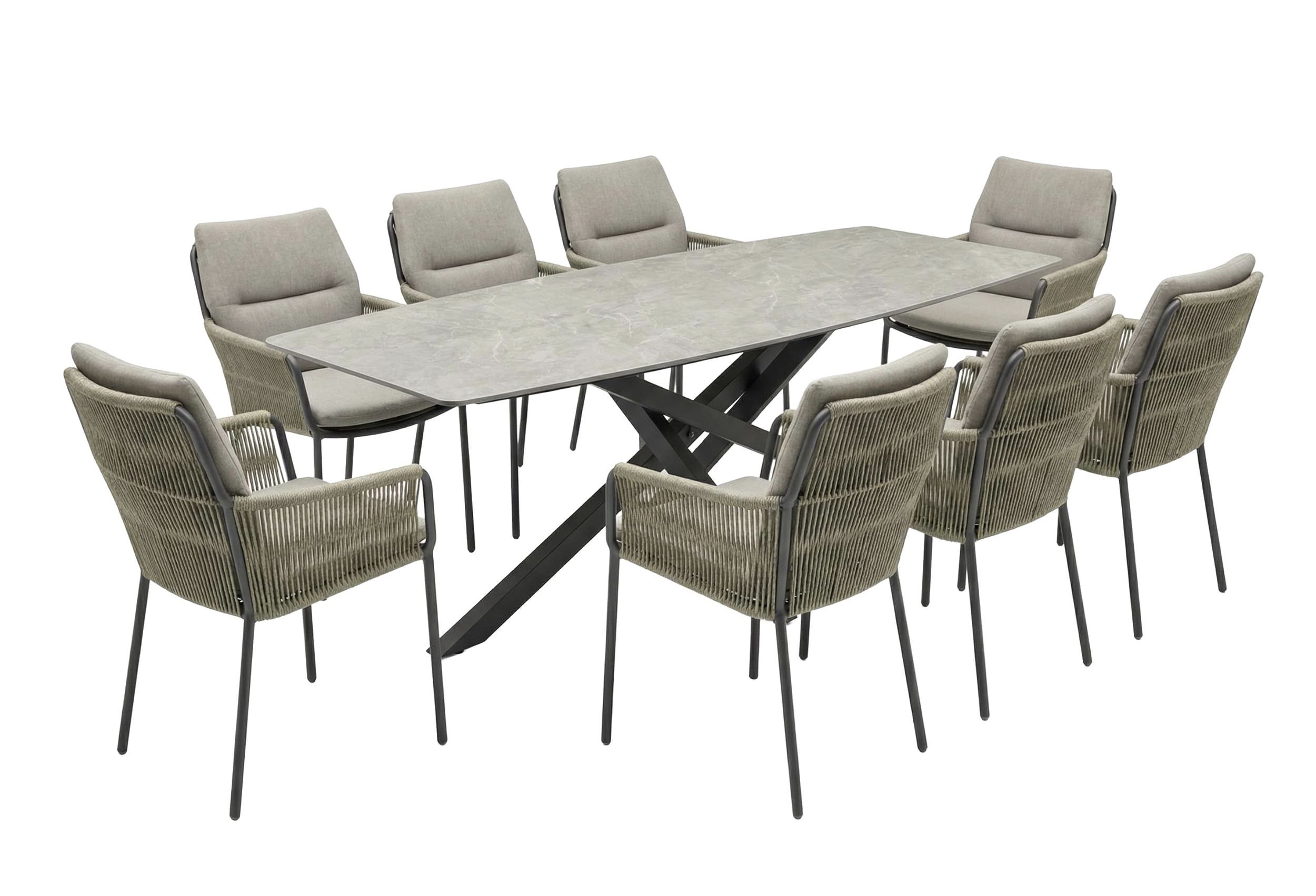 LC Garden Gartenlounge-Set Gartenset »Como« Esstisch 220cm Beton-Optik mit Armlehnstühlen Rope, (8-tlg)