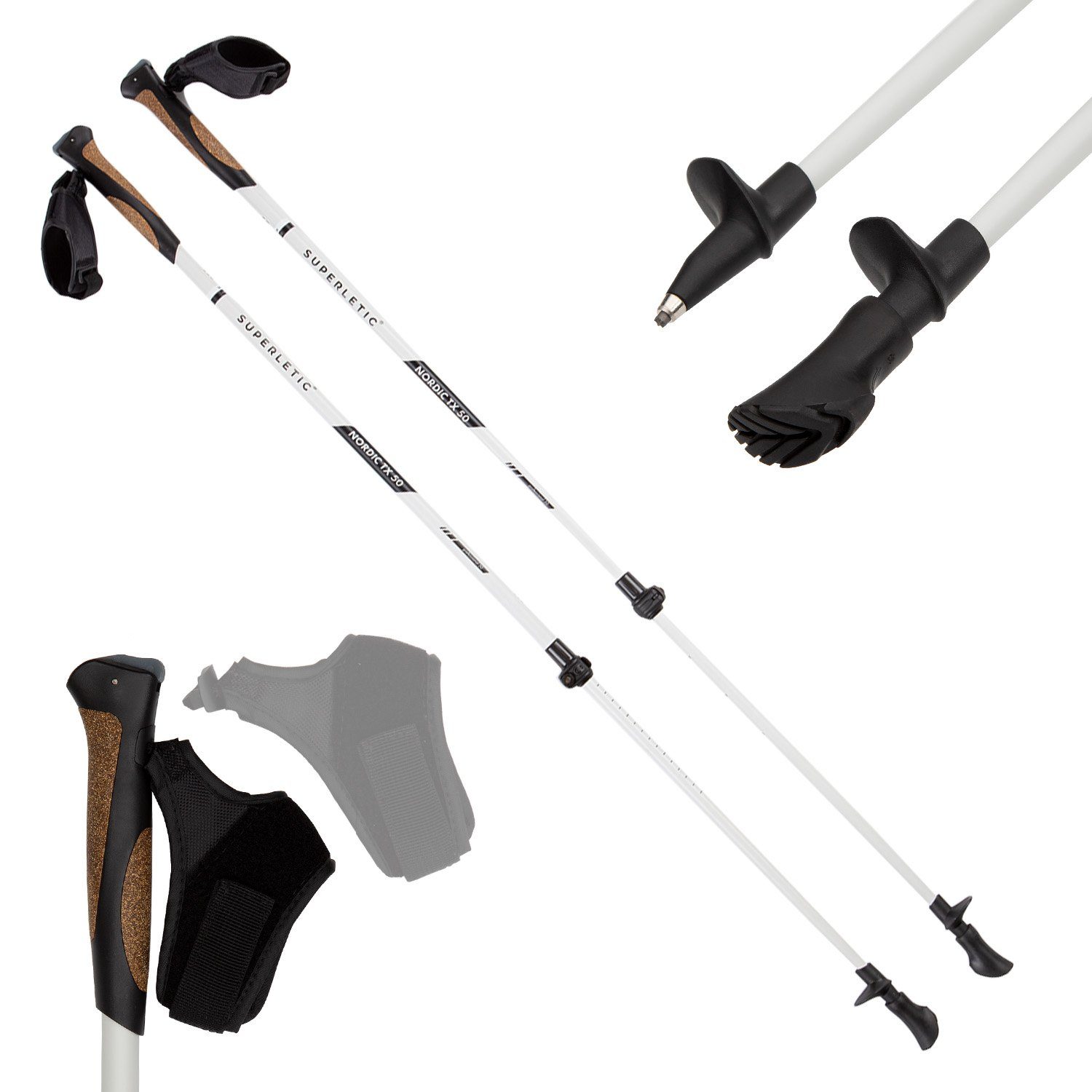KLARFIT Trekking-Stöcke Bilbao TX Essential Nordic Walking Stöcke (200 St., Set), Wanderstöcke Nordic Walking Stöcke Walkingstöcke Teleskopstock Set