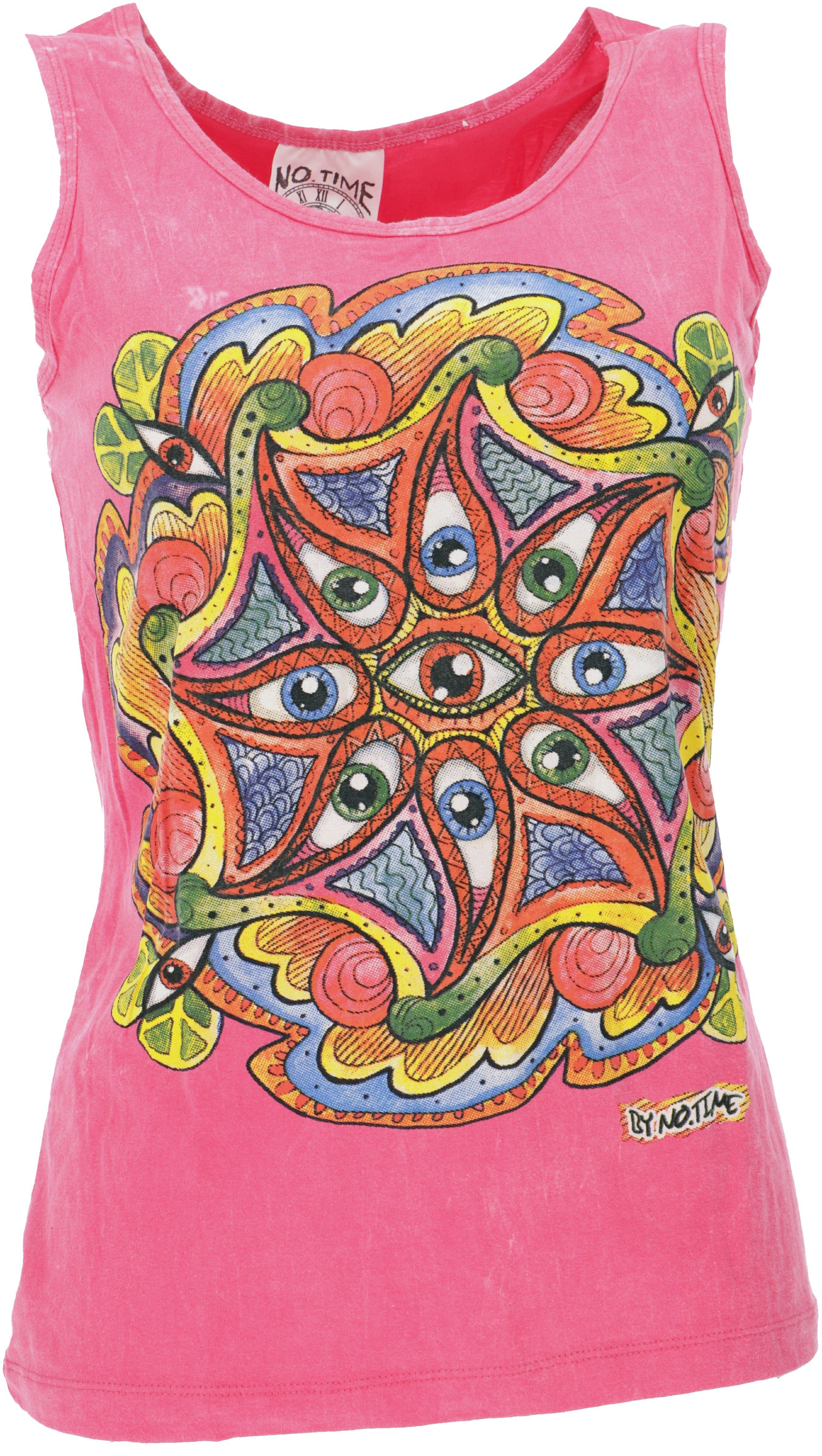Guru-Shop T-Shirt No Time Tank Top, Yoga-Top - Drittes Auge/ pink Festival, Goa Style, alternative Bekleidung