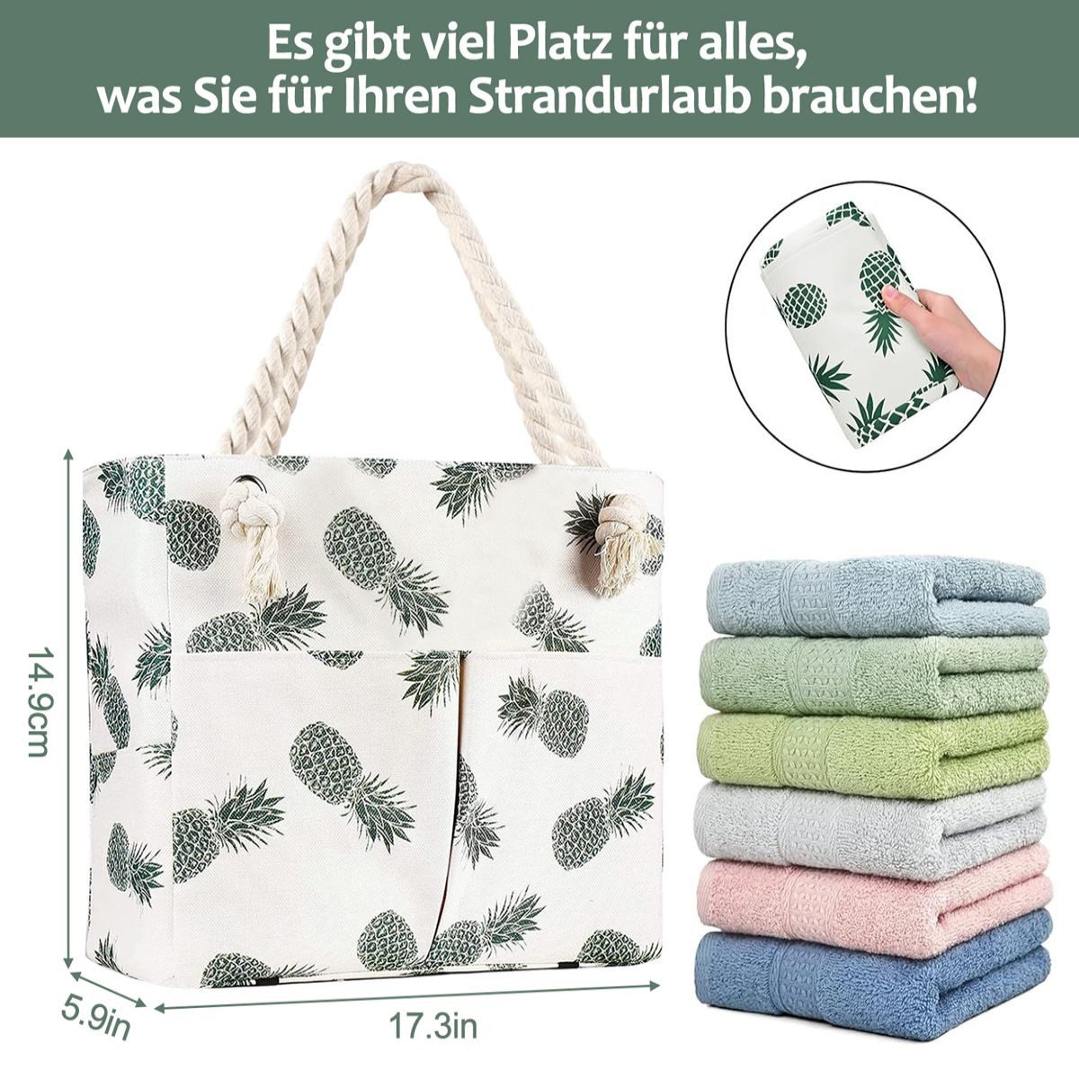 MOPUEA Strandtasche Strandtasche wasserdicht Damen mit Reißverschluss und großem Stauraum (XXL Strandtasche für Strand, Reisen, Sport und Einkäufe, Viel Stauraum für Handtücher, Kleidung und Strandzubehör), Wasserdicht, reißfest, leicht, großes Nassfach innen