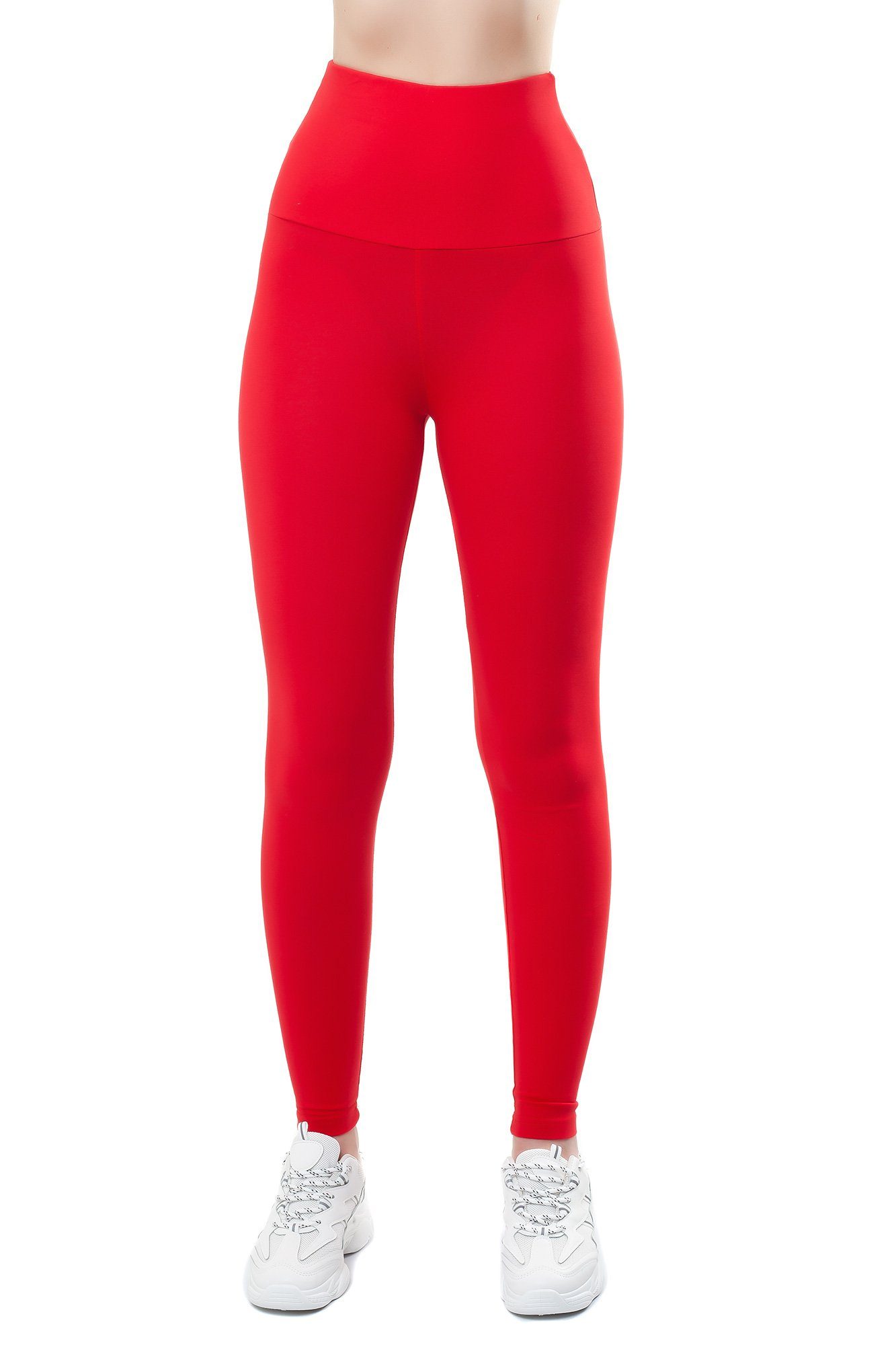 breitem Bongual mit Bündchen Baumwollmix Leggings rot Highwaist