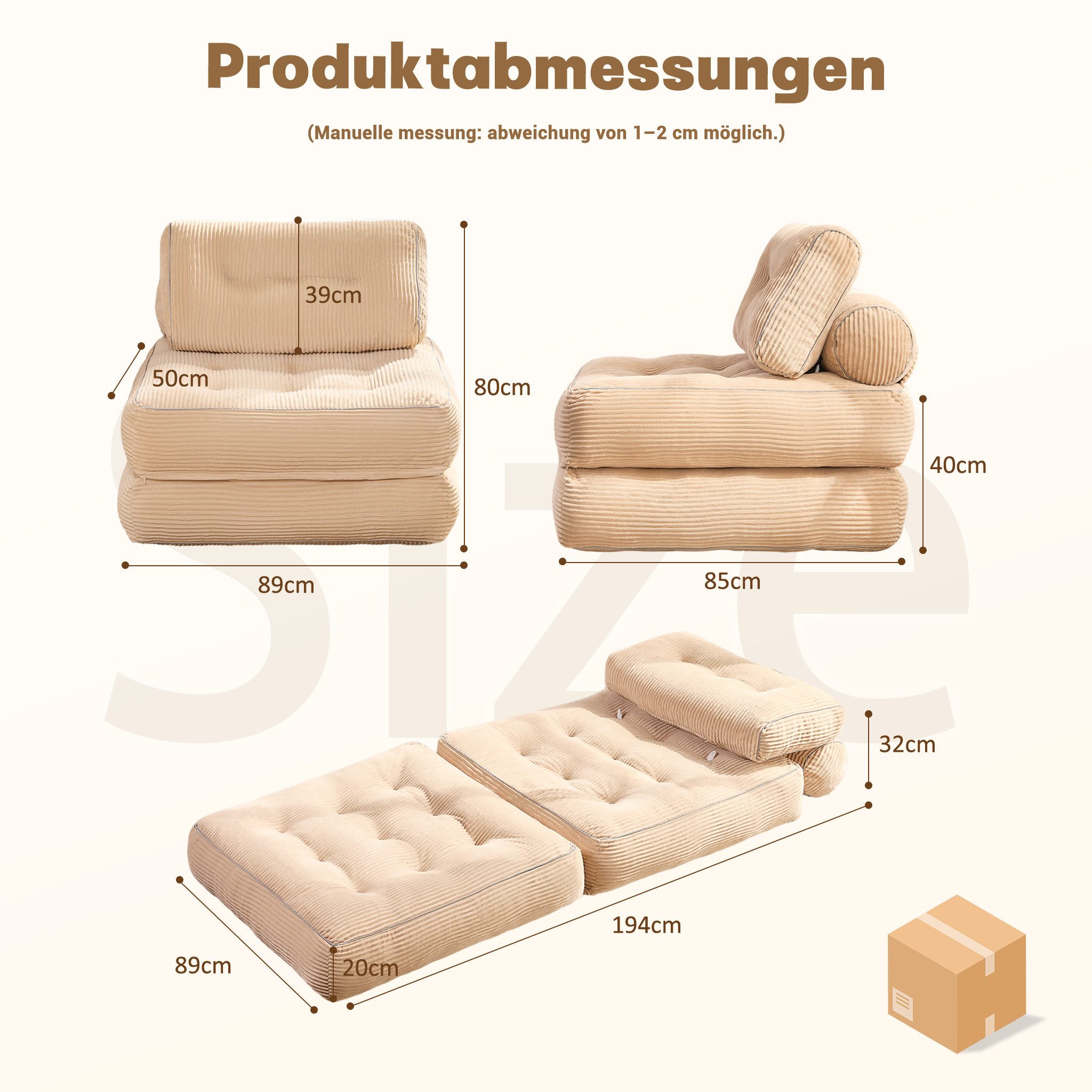 LITBIRD Schlafsofa faltbar, 4-in-1 Multifunktionssofa, Sitzsack-Sofa, Relaxsessel, 1 Teile, Spielsofa & Gästebett für kleine Räume