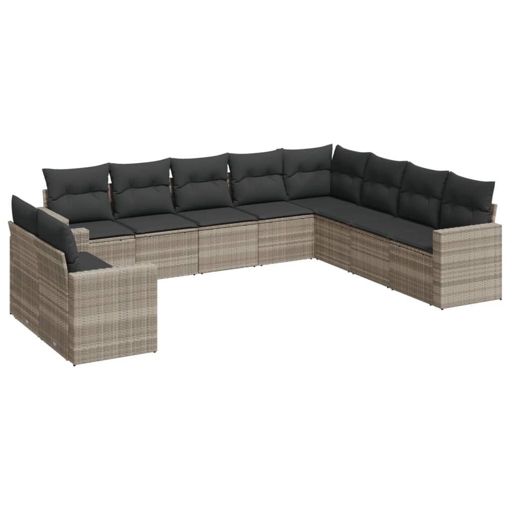 Gartenlounge-Set 10-tlg. Garten-Sofagarnitur mit Kissen Hellgrau Poly Rattan