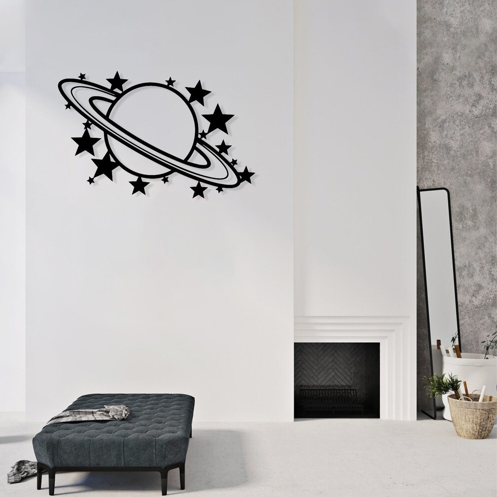 Jumpeak Wanddekoobjekt Wanddekoration mit Saturn und Sternen, Sternenhimmel, Strichkunst, Metall, 4 Farben, 3 Größen, Wanddekoration, Planeten, märchenhaft