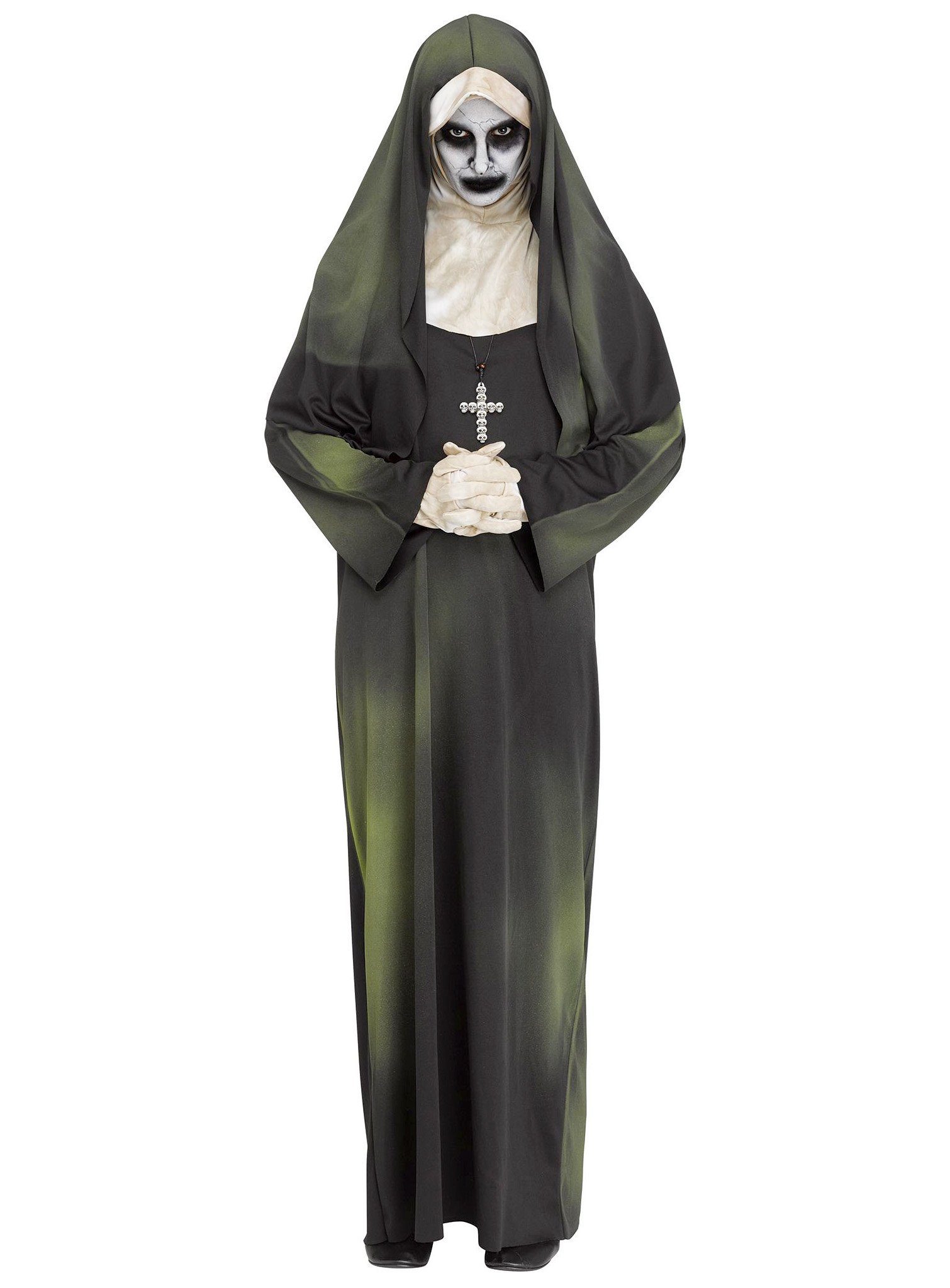Fun World Kostüm Besessene Nonne Kostüm, Gruftig, giftig grün und gar nicht gottesfürchtig