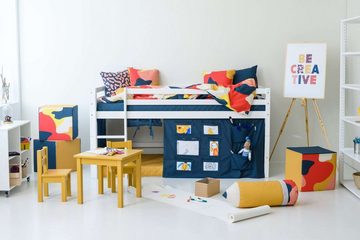 Hoppekids Hochbett ECO Dream, Kinderbett, Spielbett, Halbhohes Bett aus Massivholz inkl. Vorhang-Set Creator Blau, Bettgröße & Matratze wählbar
