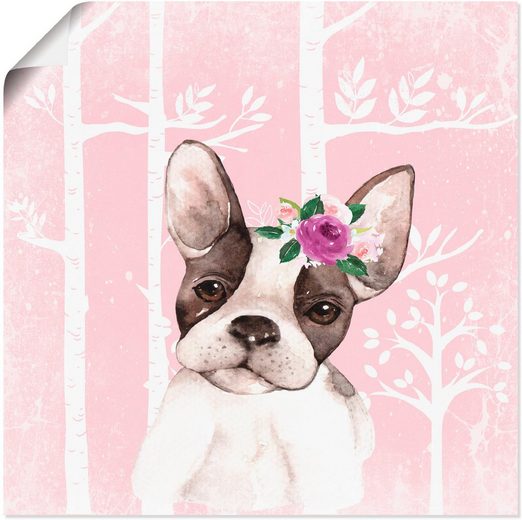 Artland Wandbild »Mops Hund mit Blumen im pink Wald«, Tiere (1 St), in