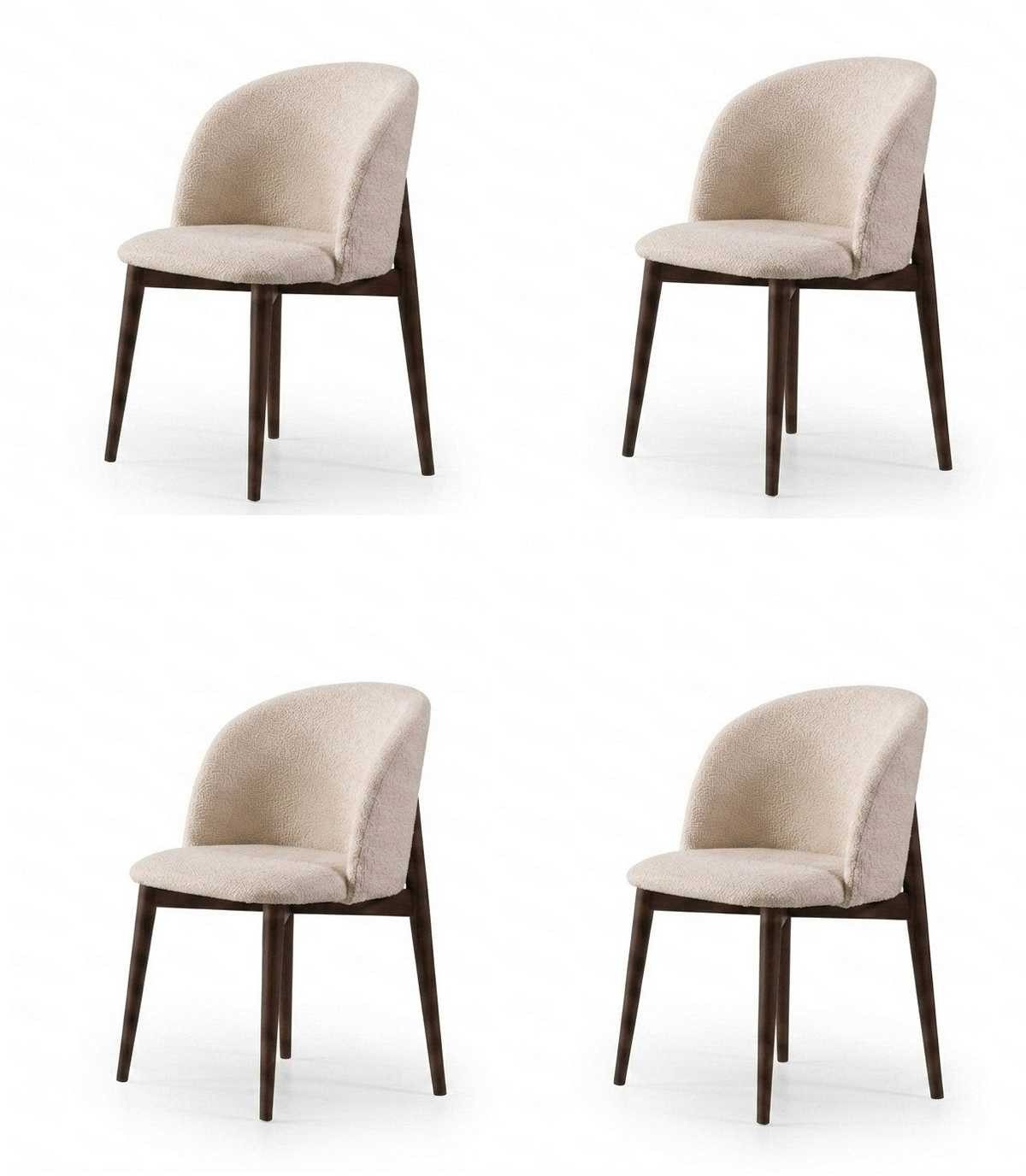 Xlmoebel Sitzgruppe Esszimmerstuehle Beige Modern Luxus Polsterstuhl Armlehne Holz, (4-tlg., 4er-Set)