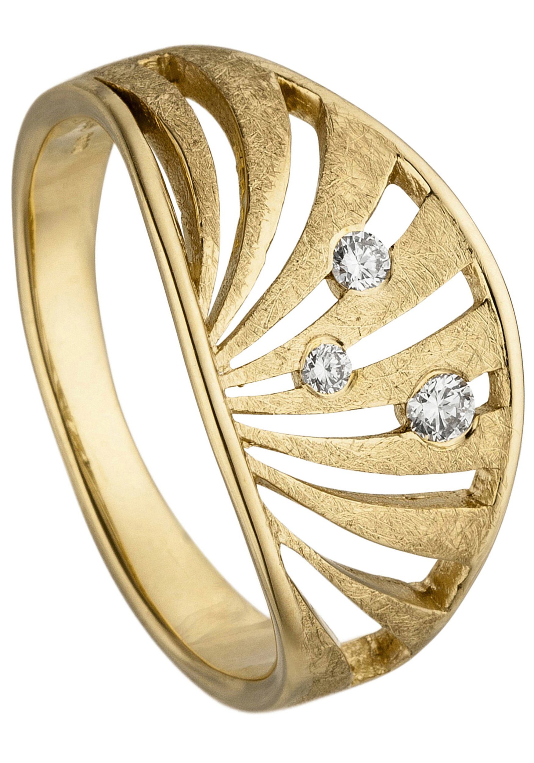 Damen Schmuck JOBO Fingerring Ring mit 3 Diamanten 0,10 ct., 585 Gold eismatt