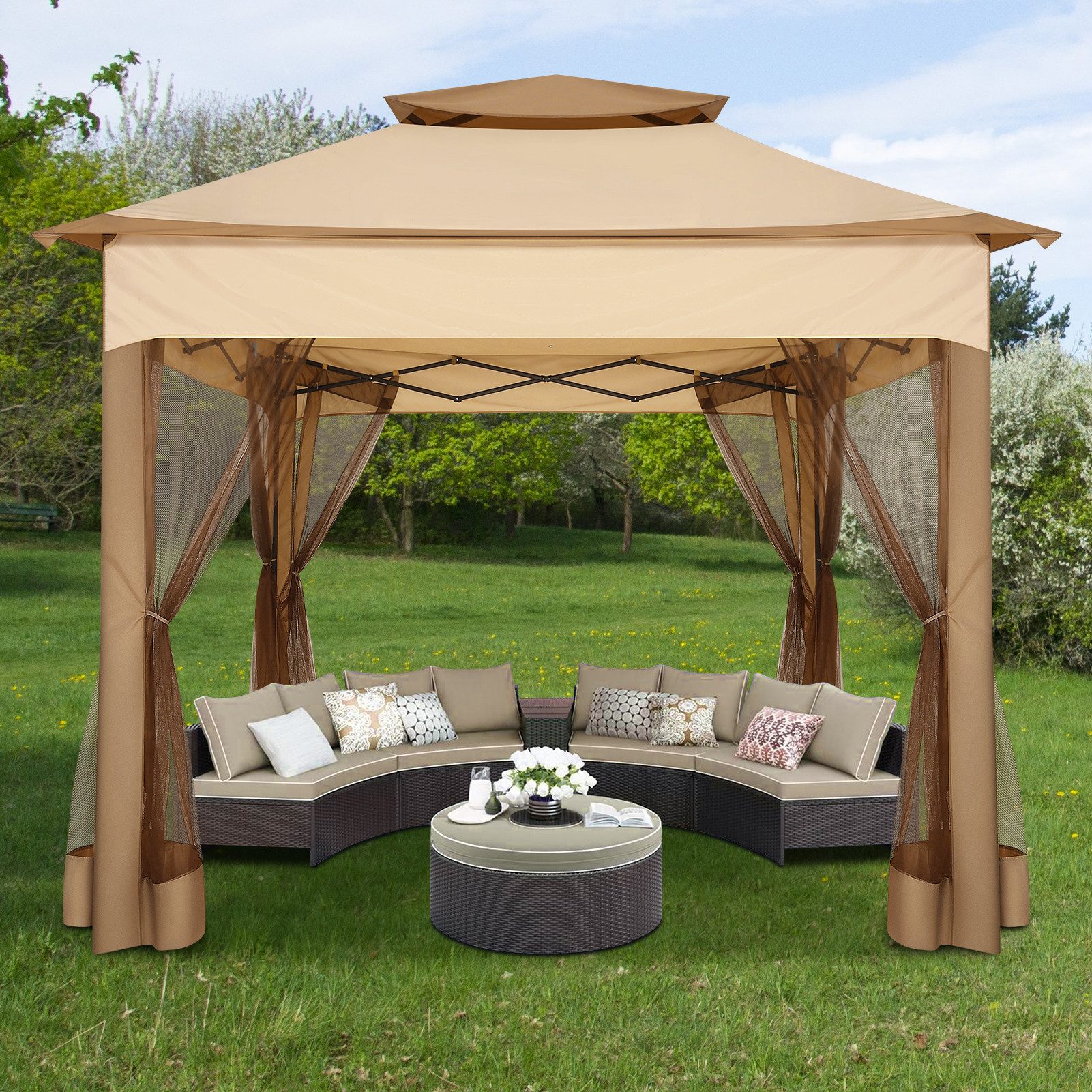 Tooluck Faltpavillon Pop-Up-Pavillon Moskitonetz sofortig Terrassendachzelt günstig online kaufen
