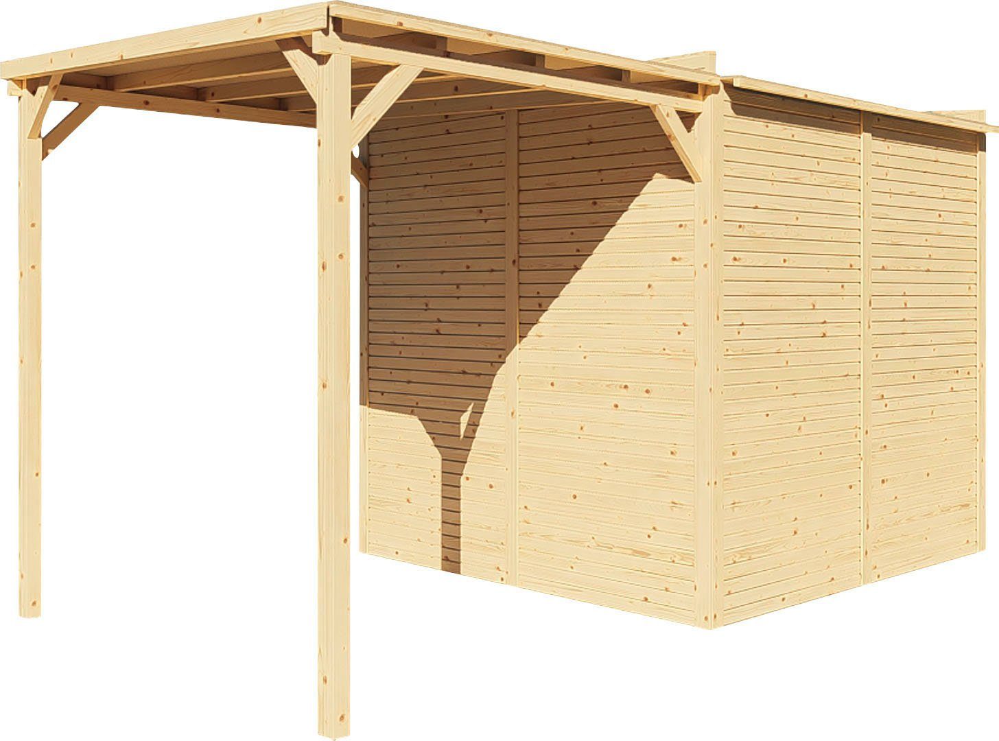 Flachdach, 373x211 Anbaudach KONIFERA Beno 3 BxT: PLUS cm, Fineline mit Gartenhaus