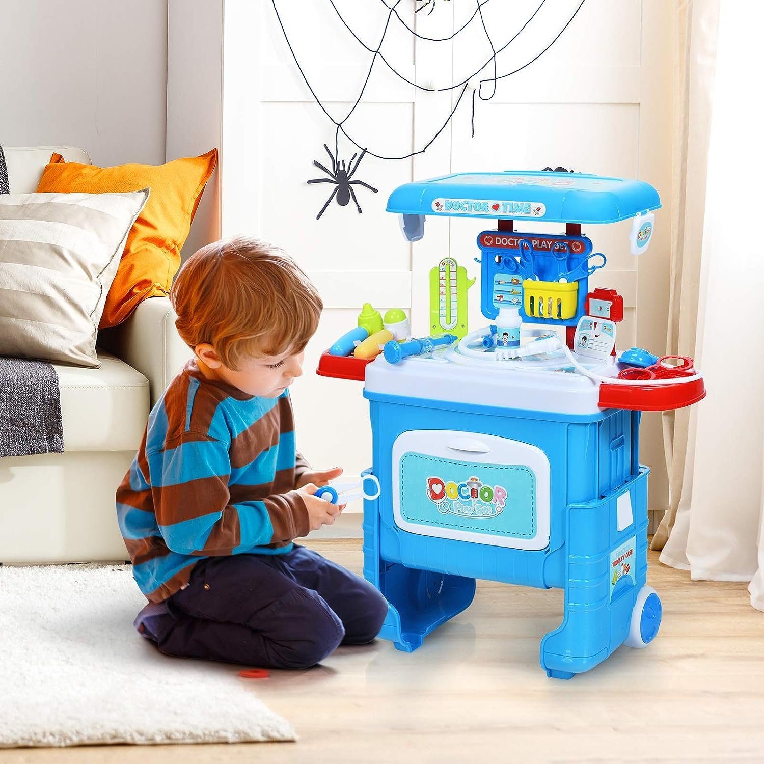 KOMFOTTEU Spielzeug-Arztkoffer höhenverstellbar, mit Licht & Musik