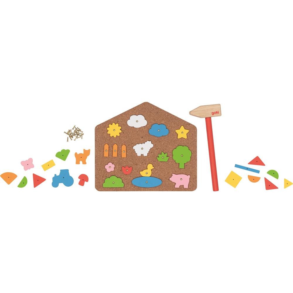 goki Klopfbank Nagelspiel Hammerspiel Holz Kreativspiel Motorikspiel ab 3 Jahre, Fördert Motorik und Konzentration