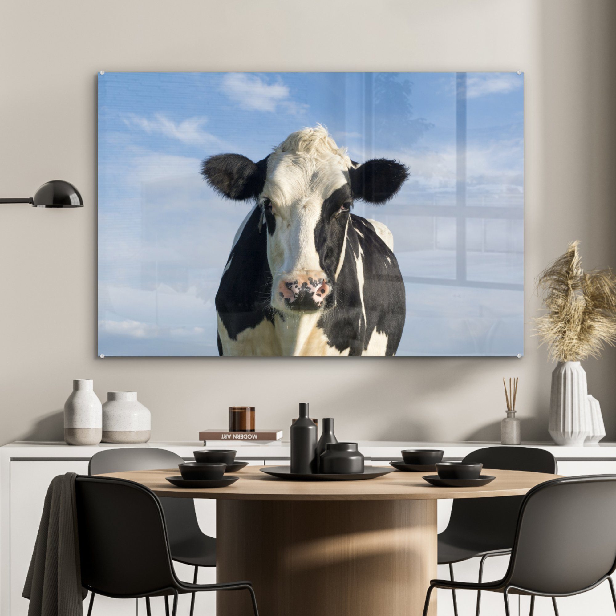 MuchoWow Acrylglasbild Niederlande - Kuh Luft, Wohnzimmer & Schlafzimmer (1 St), Acrylglasbilder 