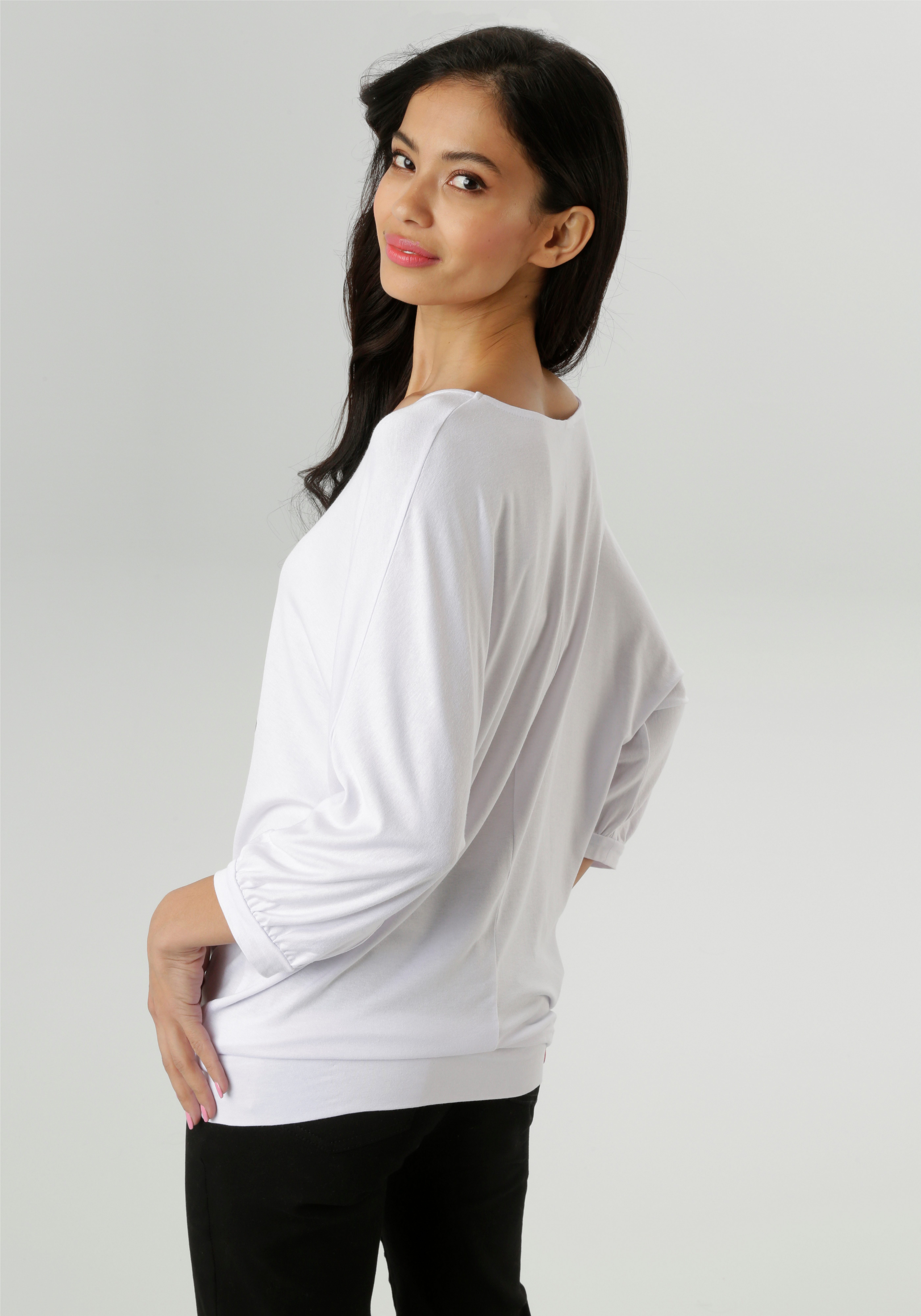 Aniston SELECTED 3/4-Arm-Shirt mit femininen Druck und Statement-Schriftzug günstig online kaufen