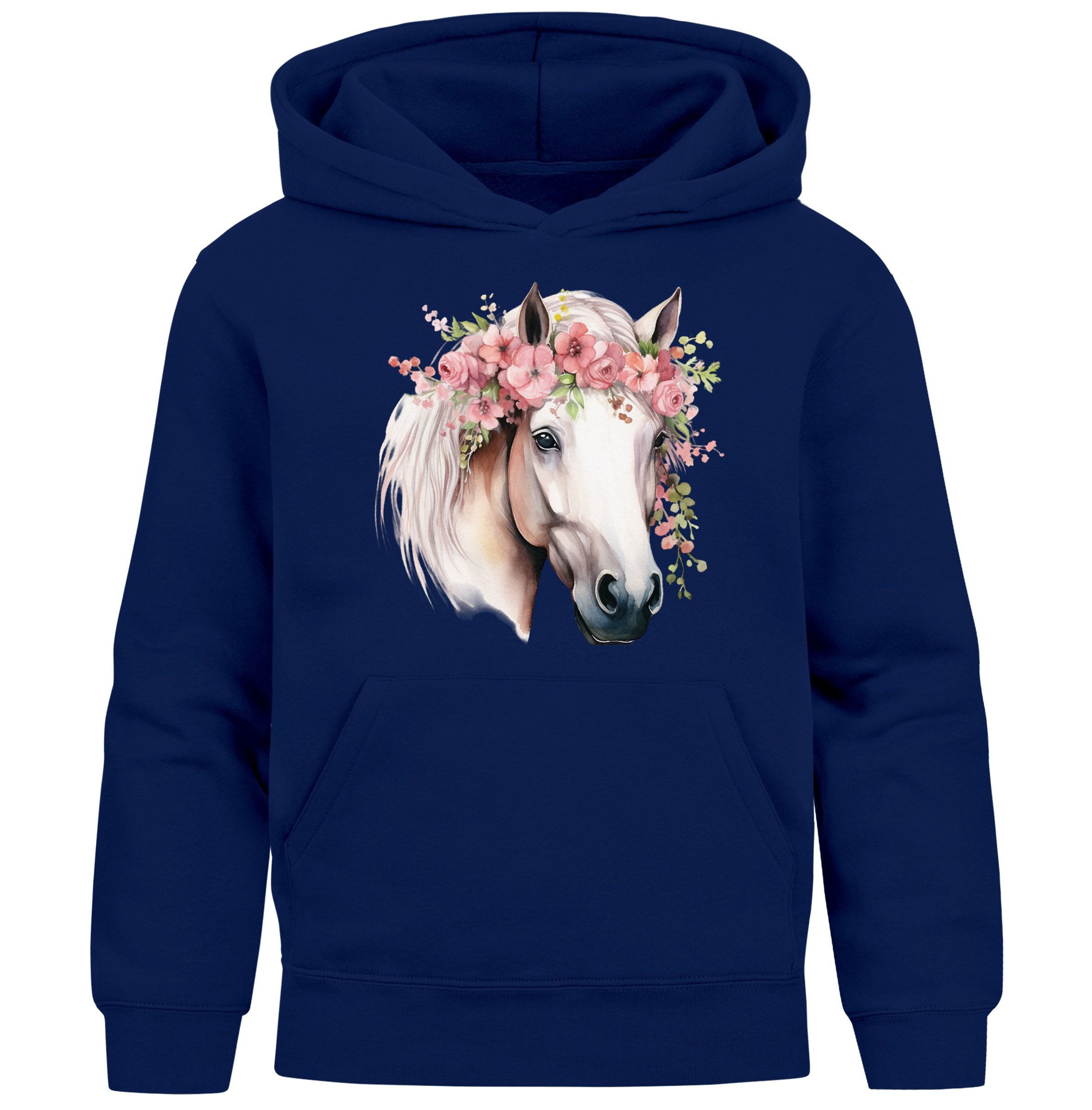 SpecialMe Hoodie Kinder Hoodie Mädchen Pferdekopf mit Blumen Mädchengeschenke Pferde