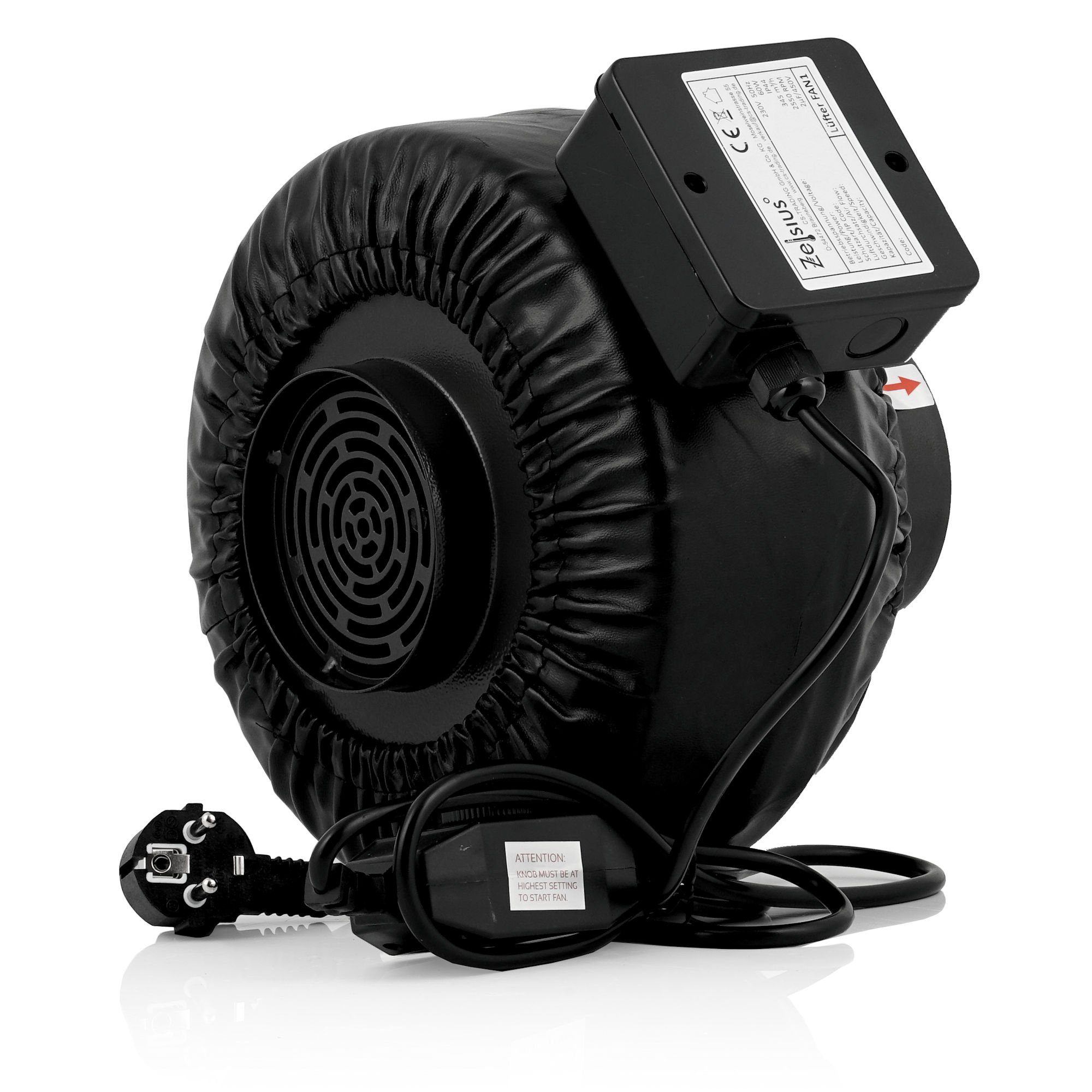 Zelsius Radialventilator elektrischer Rohrlüfter 345 m³/h Grow Tent, Ø 100 mm