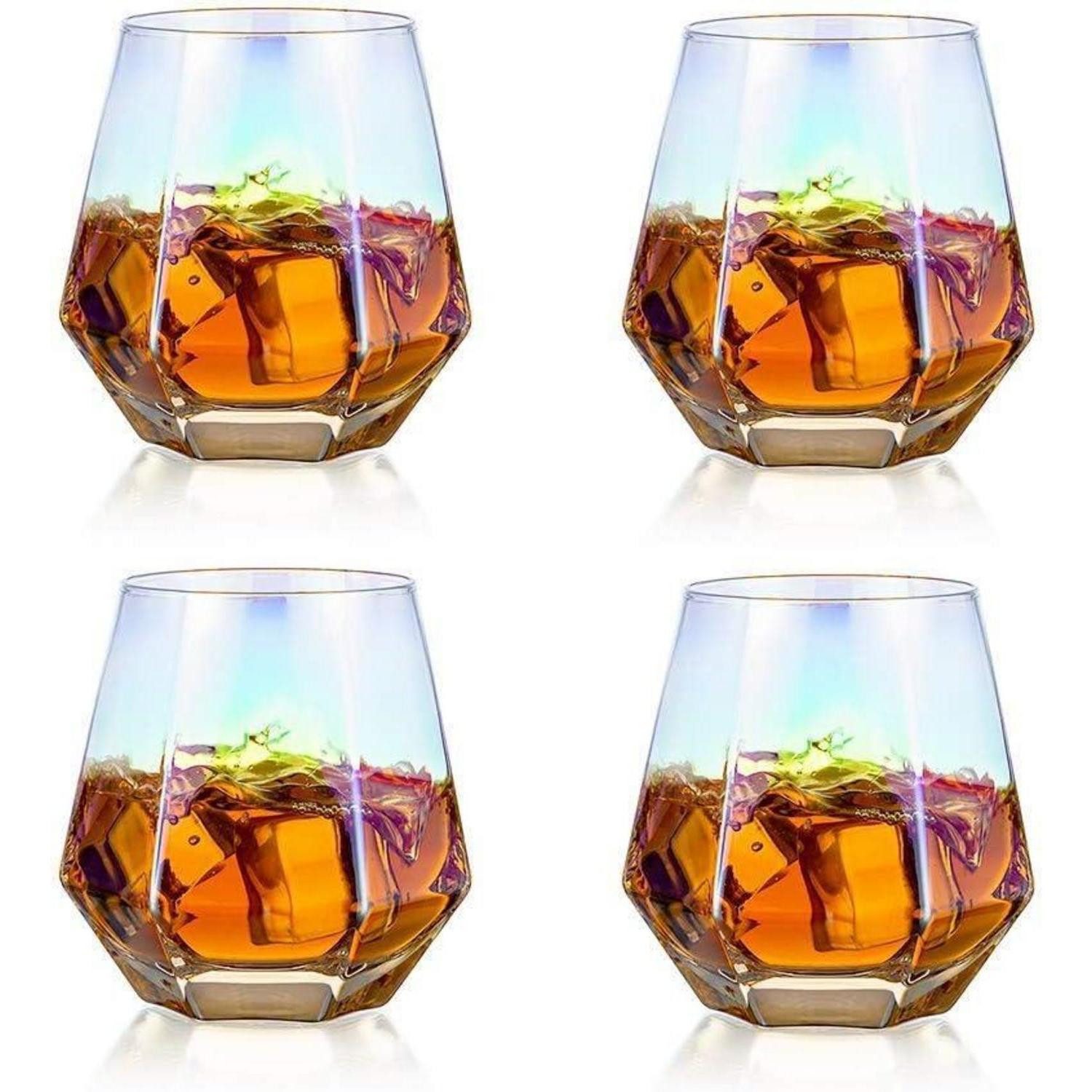 LuxusKollektion Whiskyglas Diamond Whisky Glasses 4er-Set Gekipptes Scotchglas 300 Ml Moderner, Glas