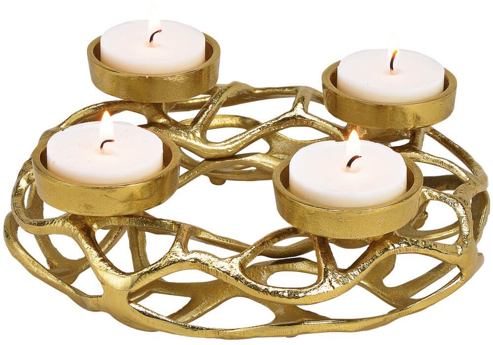 matches21 HOME & HOBBY Kerzenhalter Moderner Metall Teelichter Adventskranz gold-farben Ø 25 cm (1 St), Teelicht-Halter Kranz als Weihnachten Advent Kerzenhalter Tischdeko