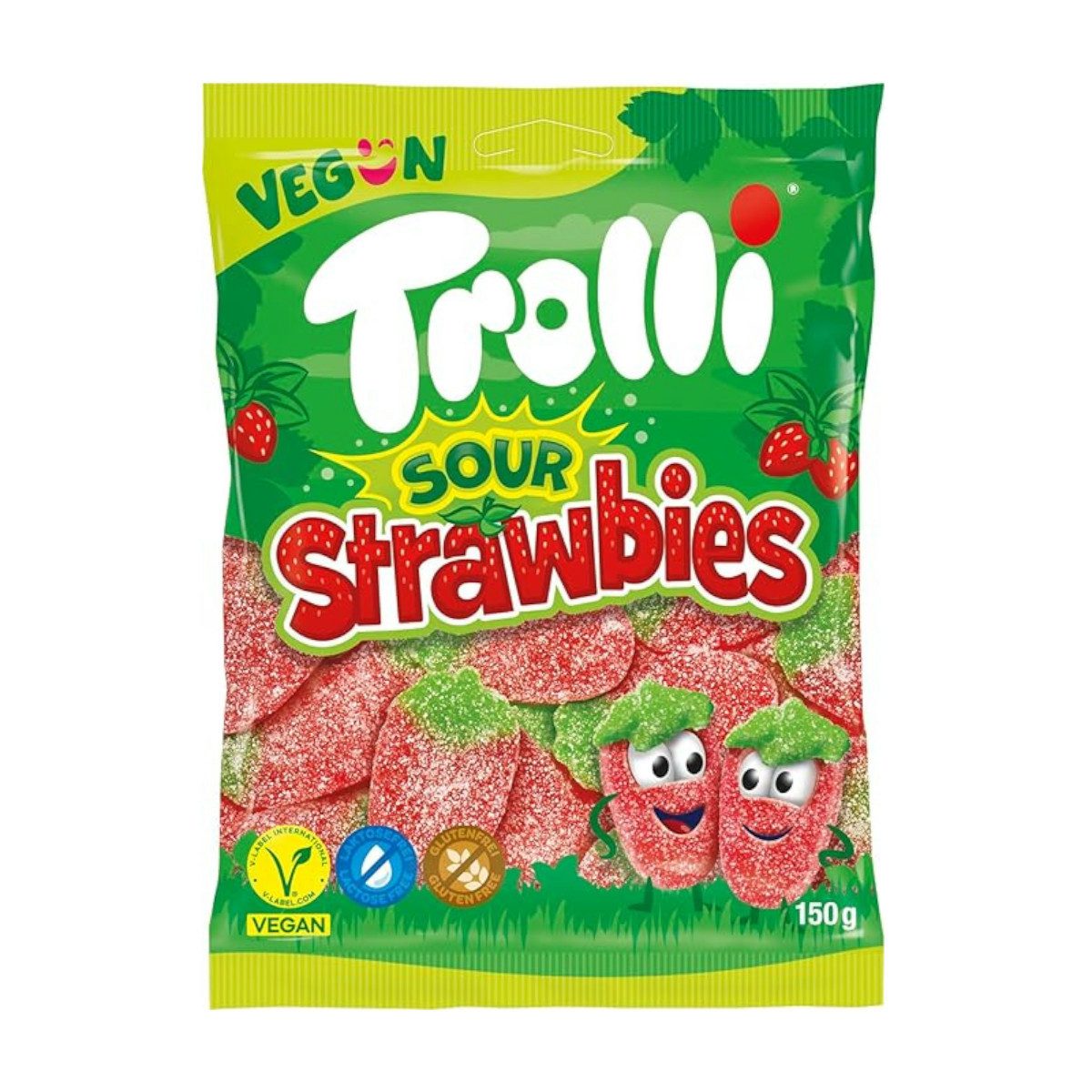 TROLLI Süßigkeit, Trolli Sour Strawbies Beutel saure Fruchtgummis Packung 150g