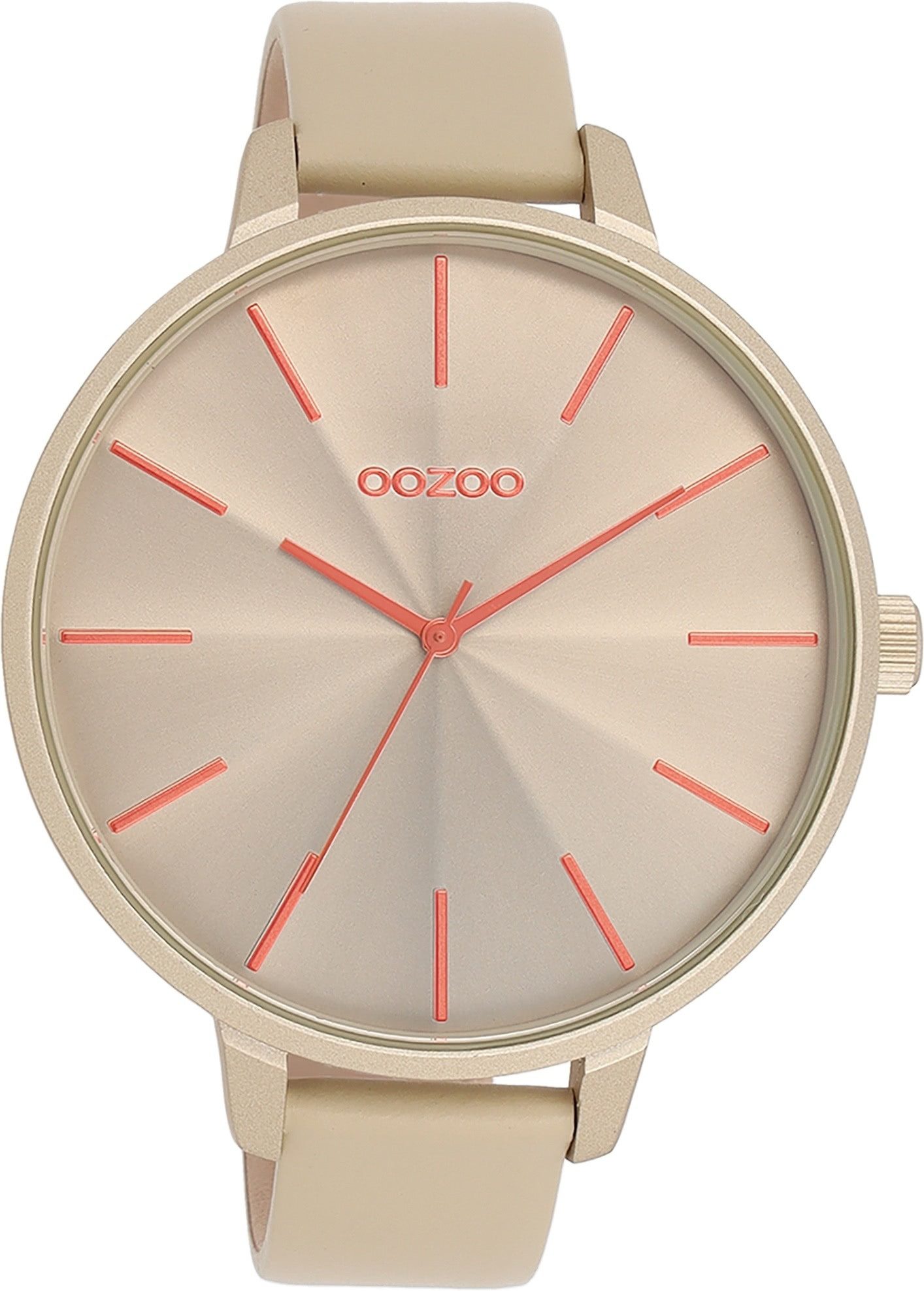 OOZOO Quarzuhr Oozoo Damen Armbanduhr Timepieces Analog, Damenuhr rund, extra groß (ca. 48mm) Lederarmband, Fashion-Style