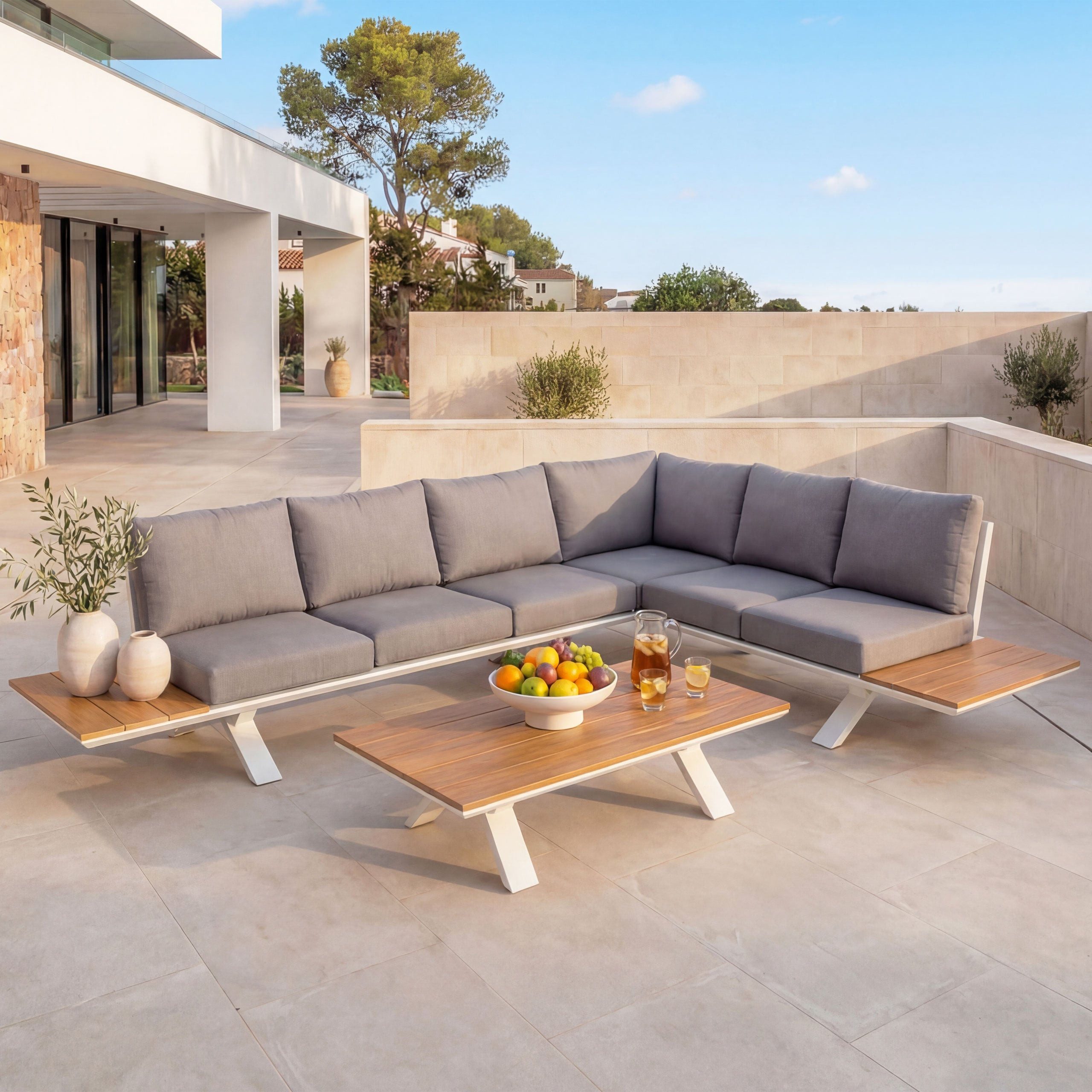 MCW Loungeset MCW-M62, (3-tlg), Mit verstellbaren Bodenschonern um Unebenheiten auszugleichen