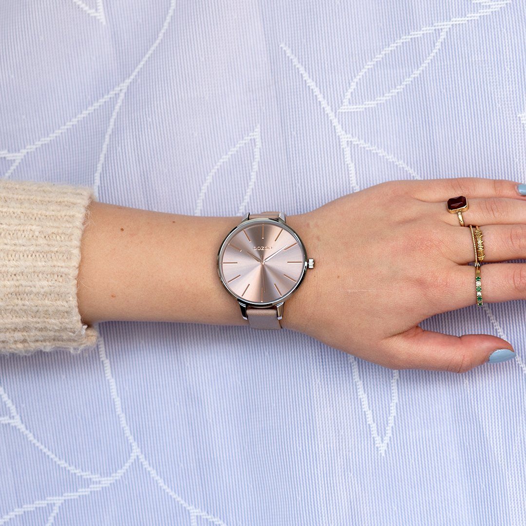 OOZOO Quarzuhr XL Damenuhr C10711 Rosa Lederband 48 mm günstig online kaufen