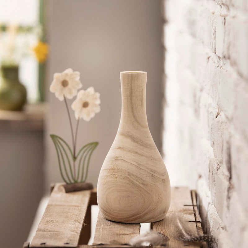 Home-trends24.de Dekovase Dekovase Vase Holz Rund Natur Tischdeko Trockenblume Vase