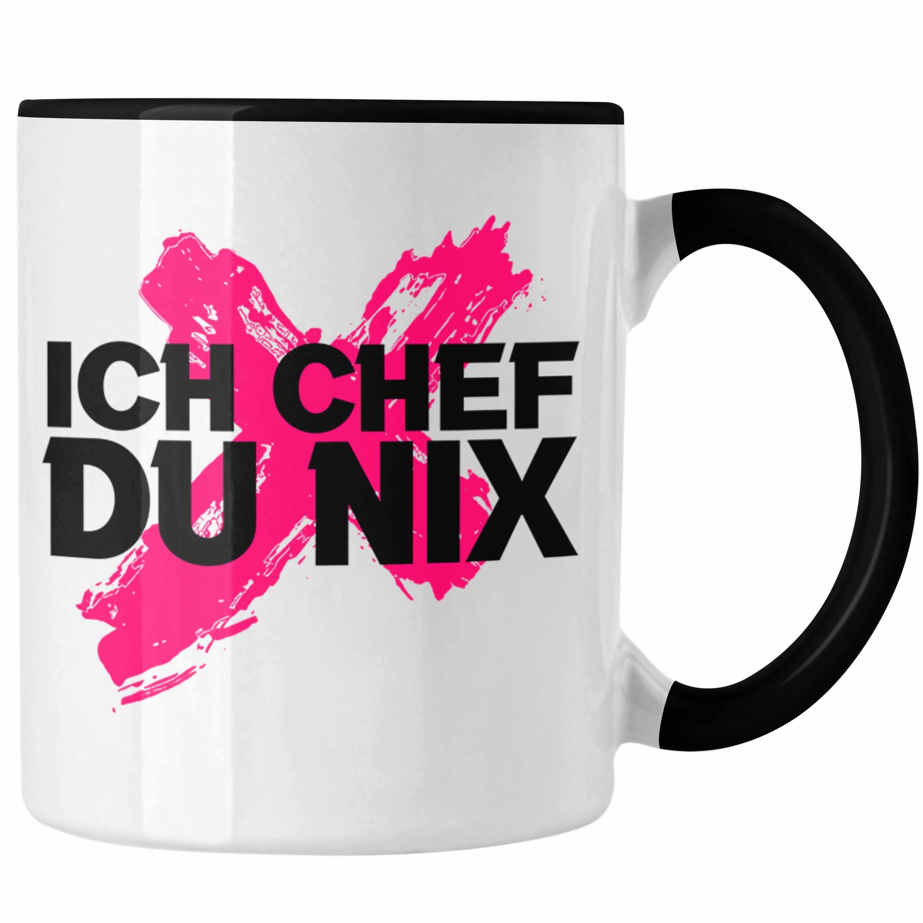 Trendation Tasse Trendation - Ich Chef Du Nix Tasse Geschenk Von Team Bester Chef Geschenkidee Lustiger Spruch Schaf Tasse Schwarz