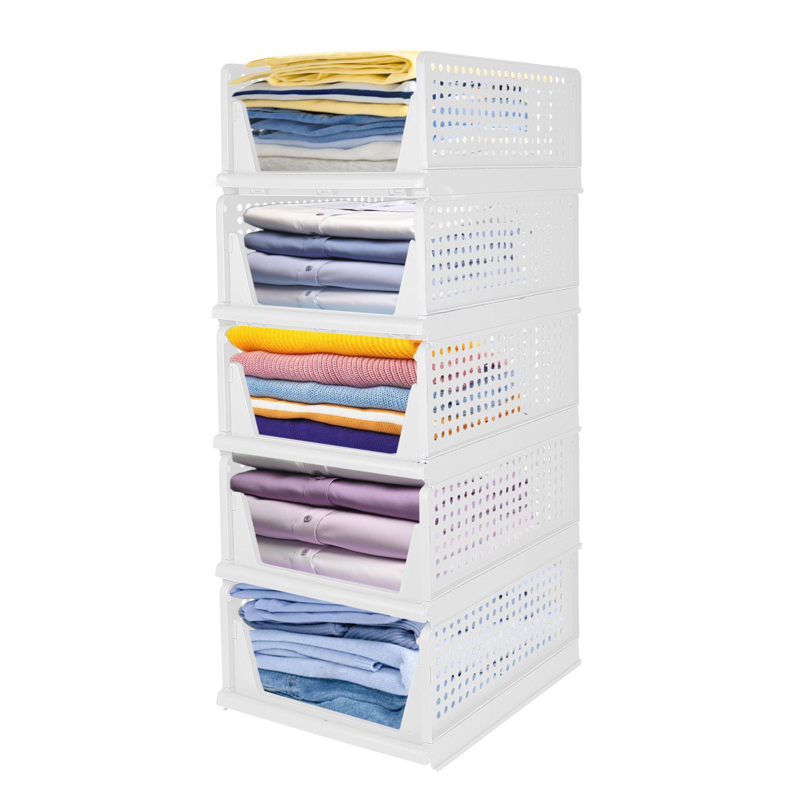 JEOBEST Schubladenbox Aufbewahrungsbox Schrank-Organizer Plastik Lagerkisten, (5 St) Klappbar und Stapelbar, für Zuhause Schlafzimmer Küche – Bild 4 von 5