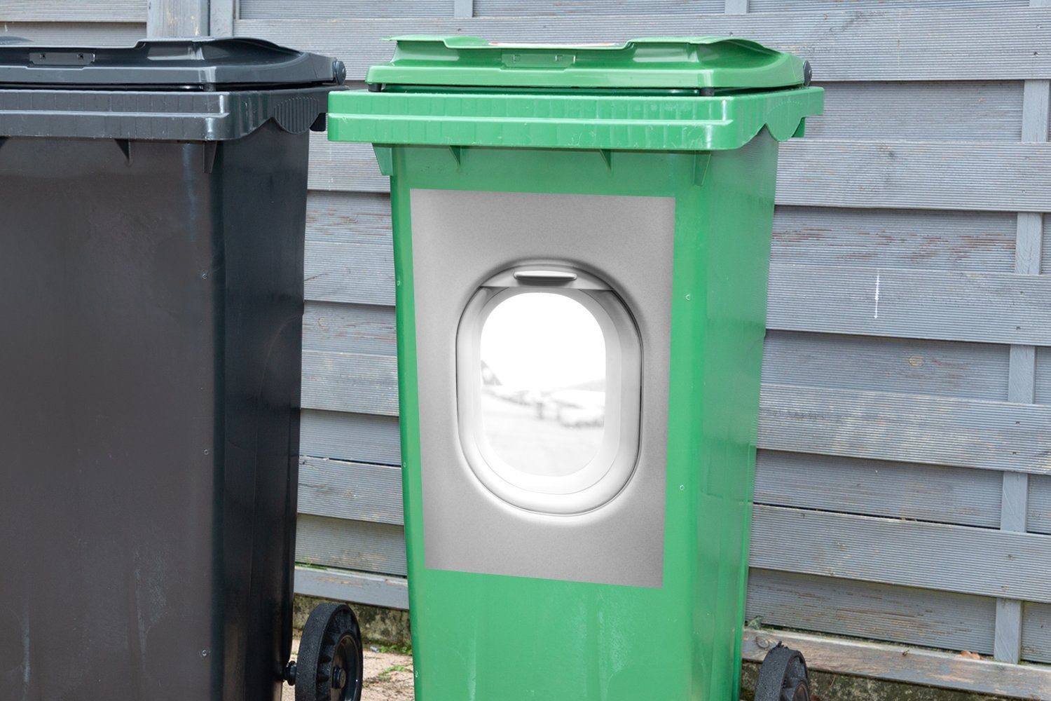 MuchoWow Wandsticker Abfalbehälter Container, und - dem Mülleimer-aufkleber, Sticker, Mülltonne, Blick weiß aus Flugzeugfenster (1 schwarz St),