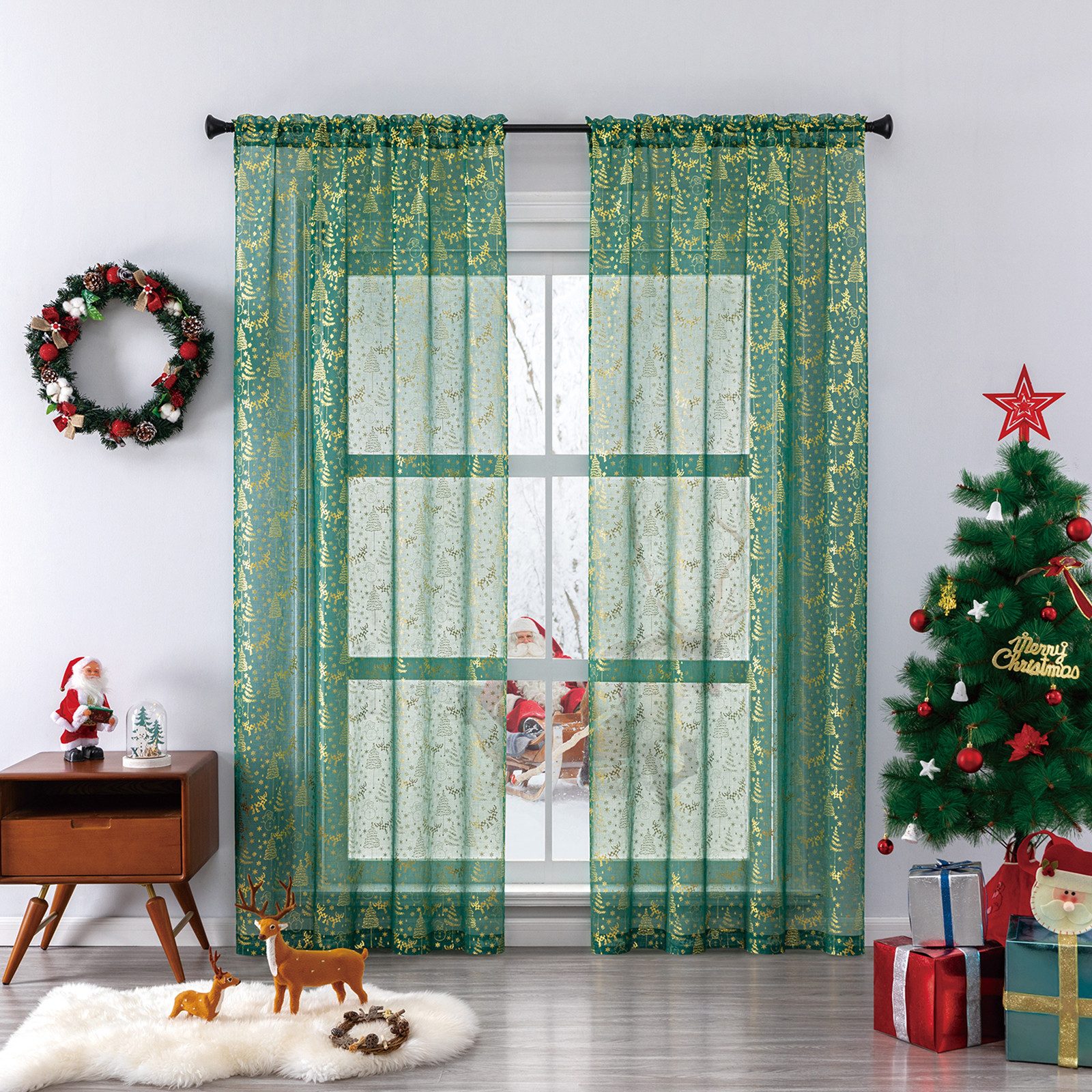 Jibenhome Gardine Weihnachten Vorhang Goldprägung,Voile Gardinen günstig online kaufen