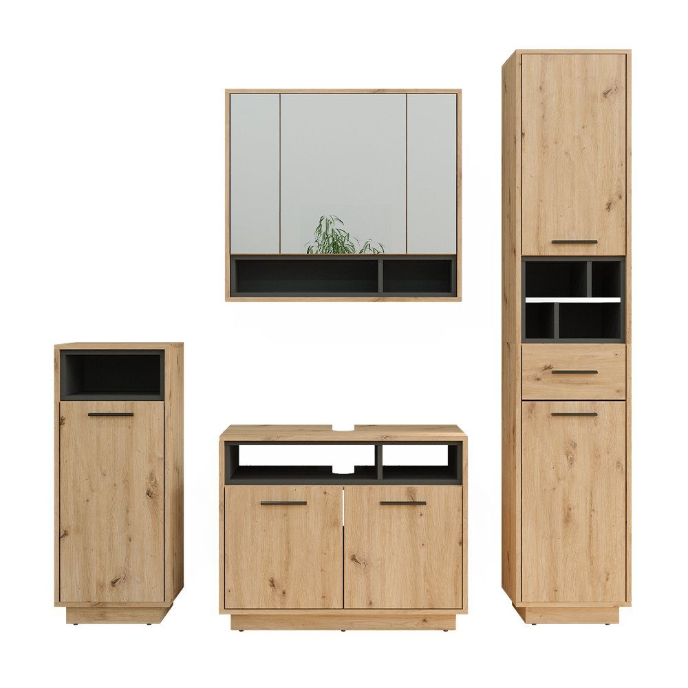 Vicco Badmöbel-Set Beatrice, Eiche/Anthrazit, 4 Teile, günstig online kaufen