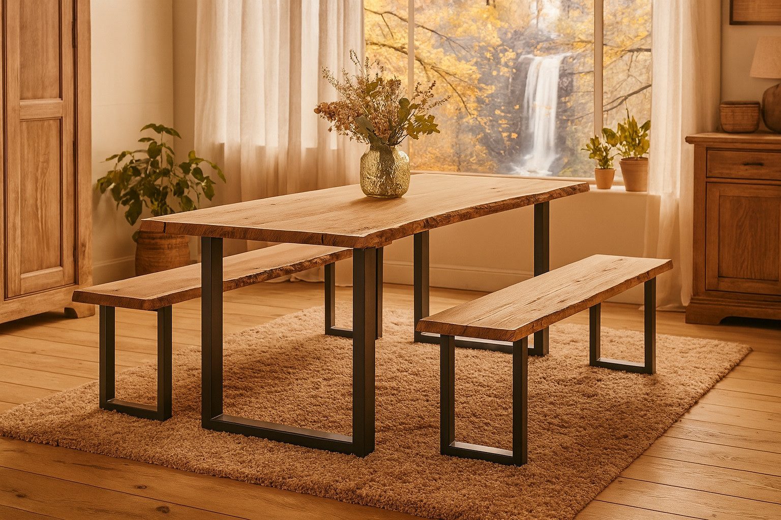 SAM® Essgruppe Lennart, Akazienholz, naturfarben, Baumkante, günstig online kaufen