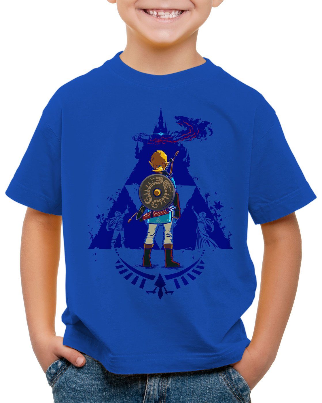 style3 Print-Shirt Kinder T-Shirt Breath Link Blue hyrule gamer schwarz | T-Shirts