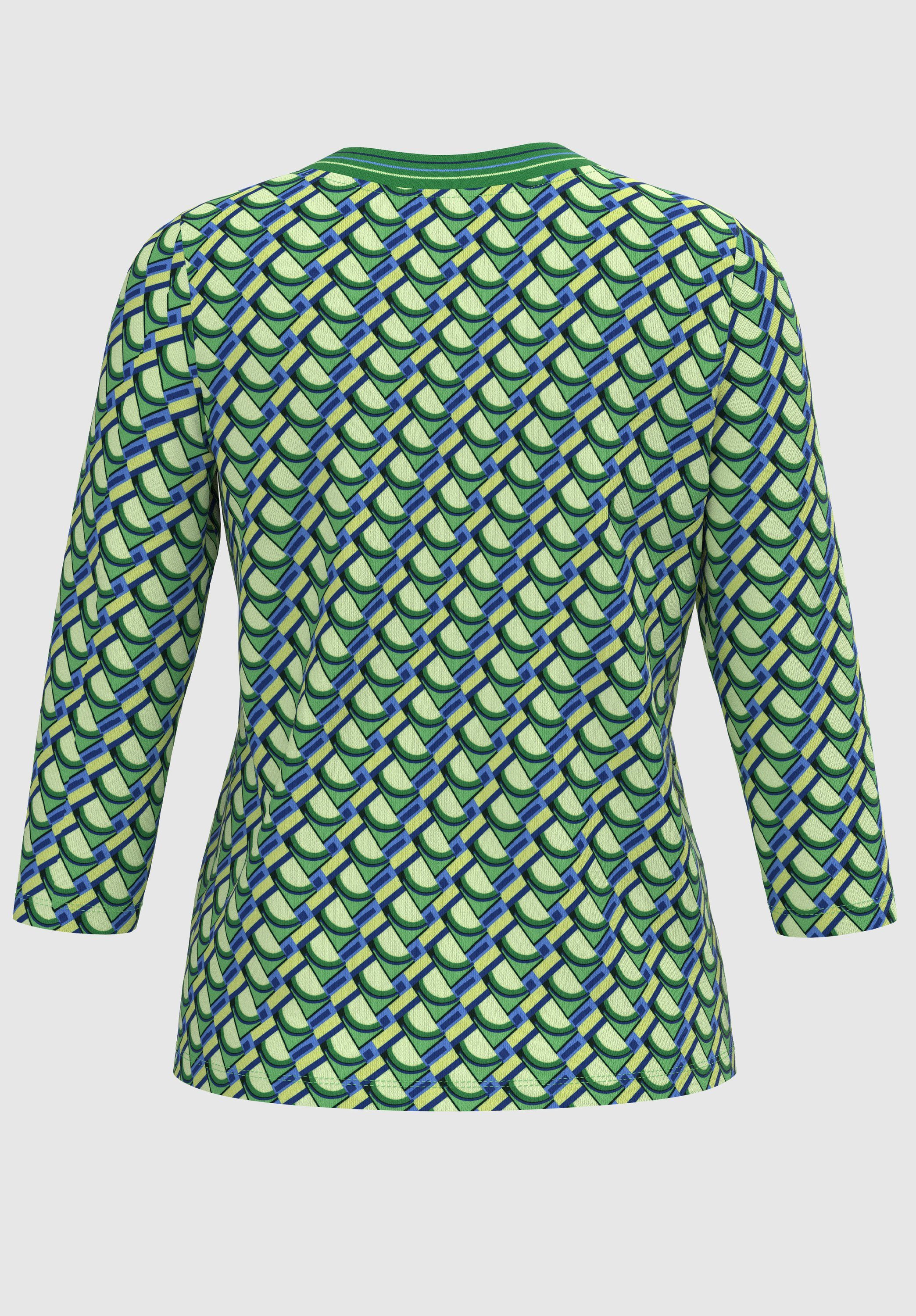Druck Strickbündchen mix abgesetzten Print-Shirt EMILY modischem mit bianca green und