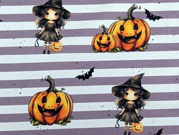 Corileo Stoff Baumwolljersey Sweet Hexe Halloween Kürbis Streifen Helllila Stoff